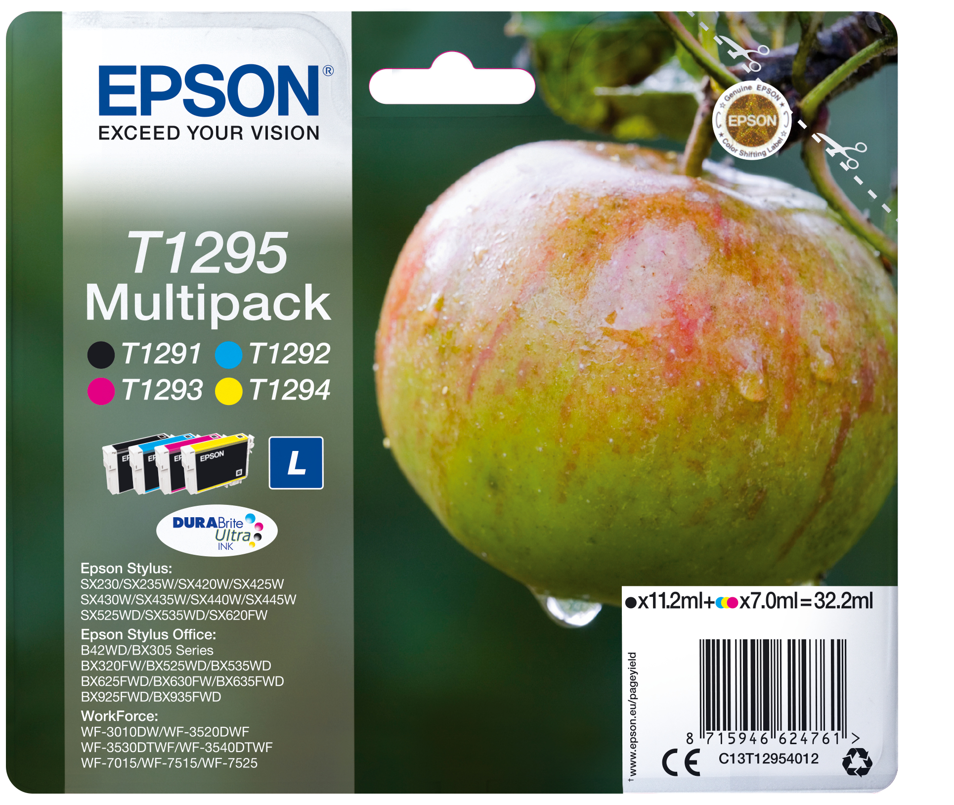 EPSON T1295L (Apfel) schwarz, cyan, magenta, gelb Druckerpatronen, 4er-Set