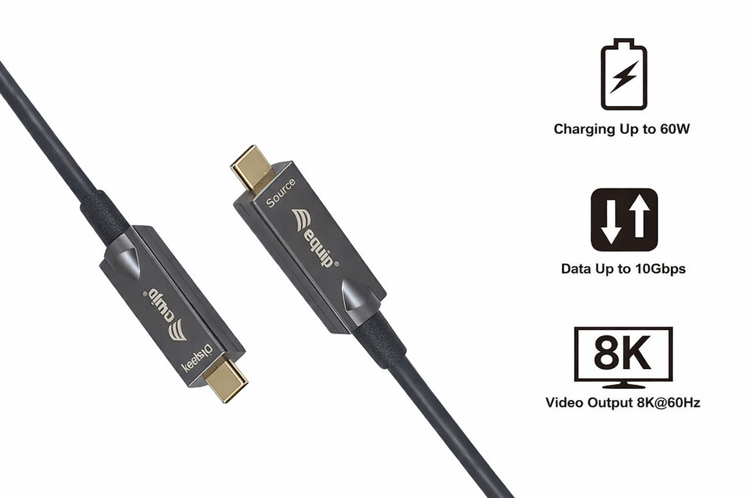 Equip Kabel USB-C3.2->C AOC 8K PD60W St/St 7.50m schwarz
