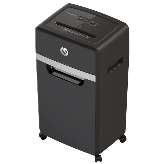 HP Pro Shredder 16MC Aktenvernichter mit Partikelschnitt P-5, 2 x 15 mm, bis 16 Blatt, schwarz
