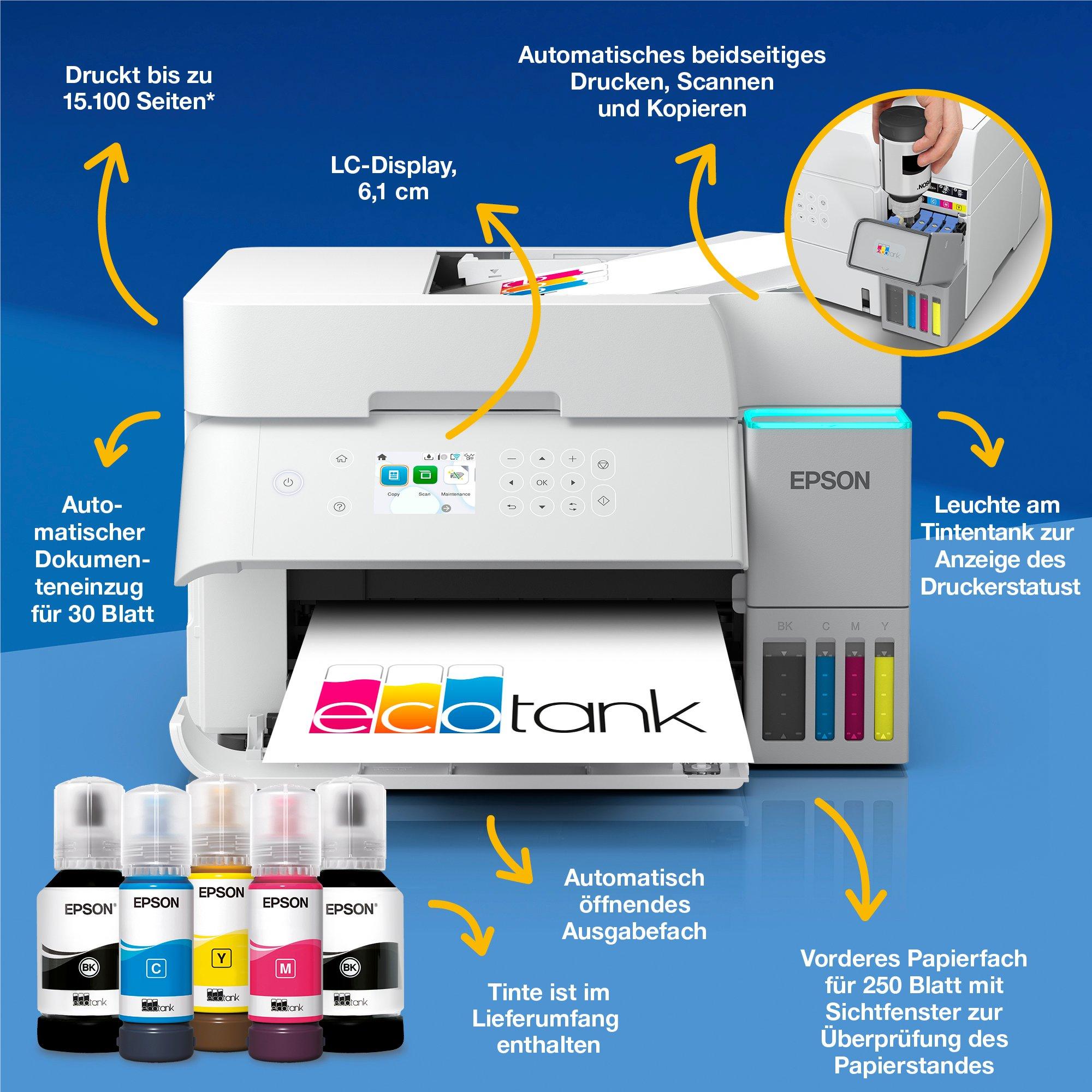 EPSON EcoTank ET-3956 3 in 1 Tintenstrahl-Multifunktionsdrucker weiß