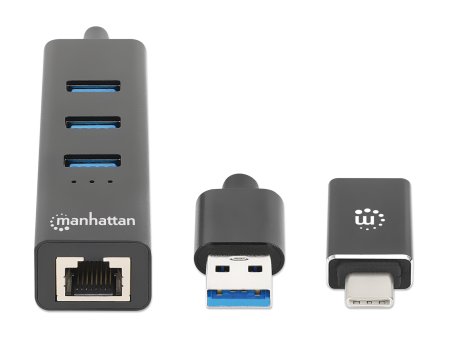 MANHATTAN 3-Port USB 3.0 Typ-C/A Kombo-Hub + Netzwerkadapter