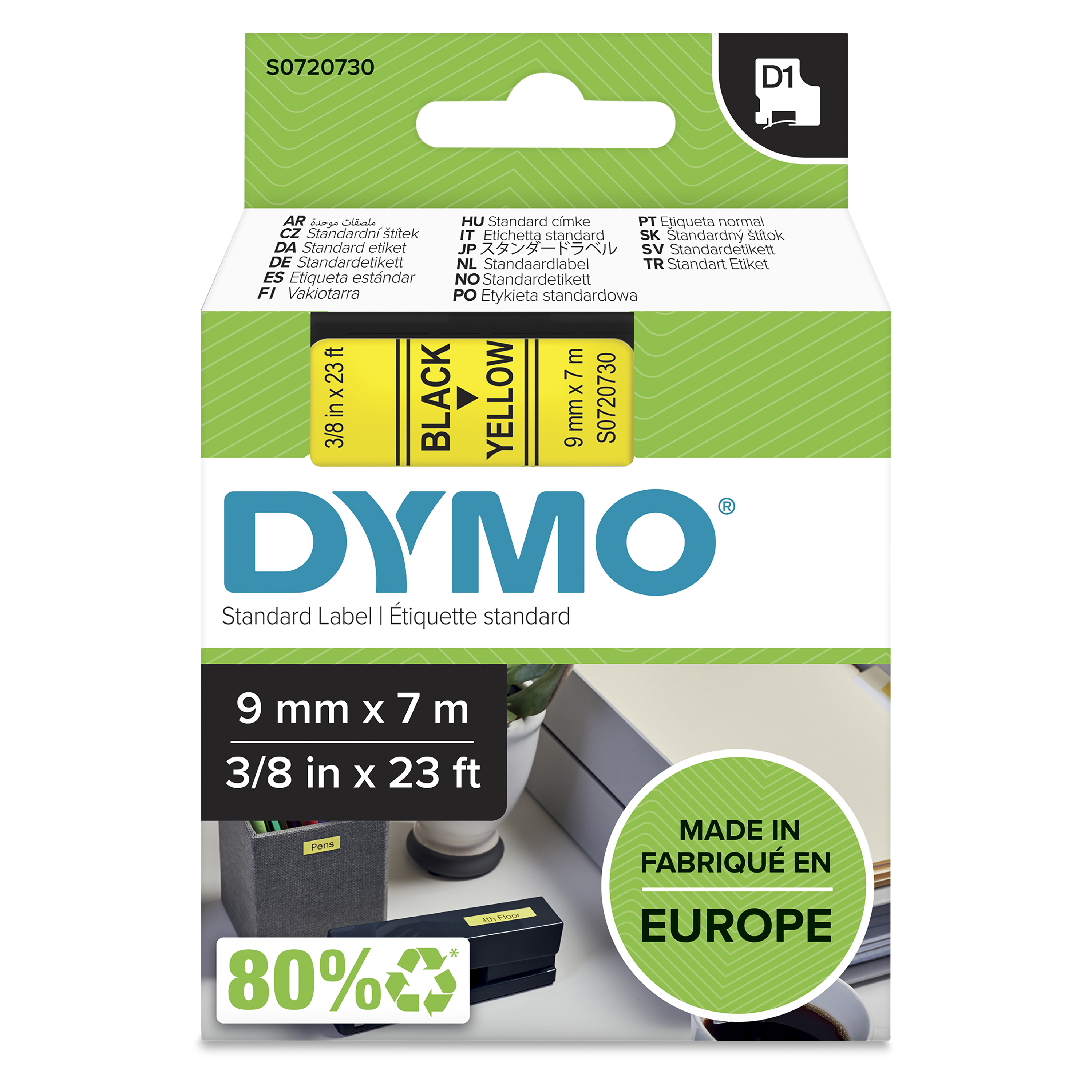 DYMO D1 Schriftband 9mmx7.0m schwarz->gelb