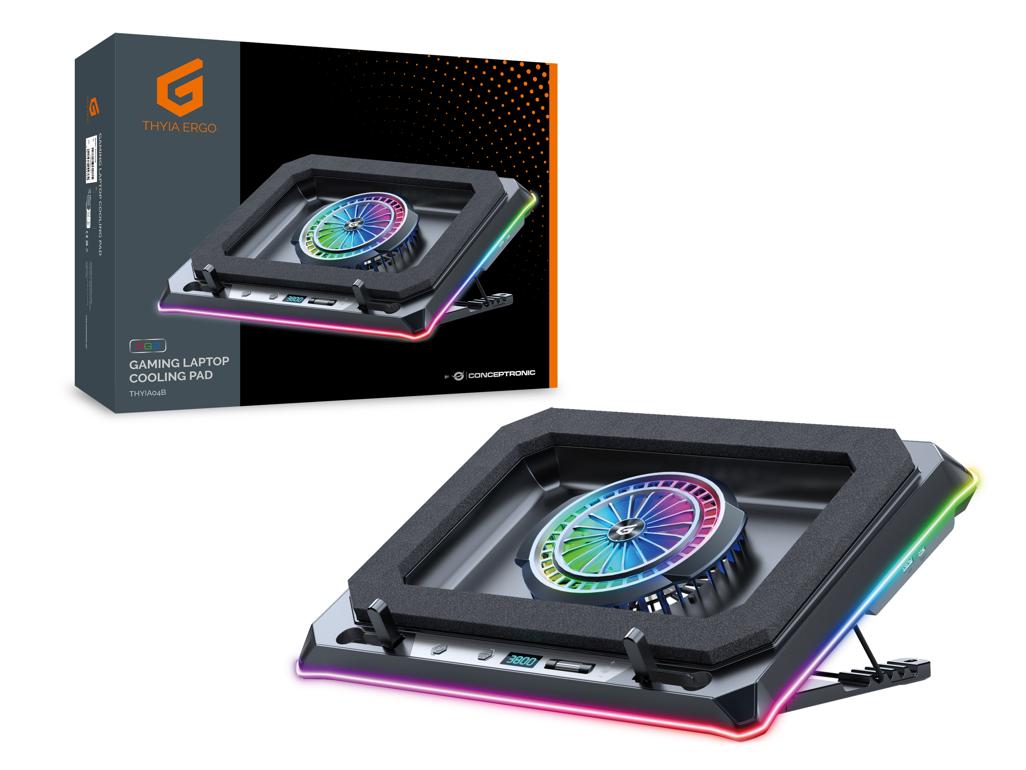 CONCEPTRONIC USB-C Laptop-Kühlpad + Handyhalter, 130mm lang