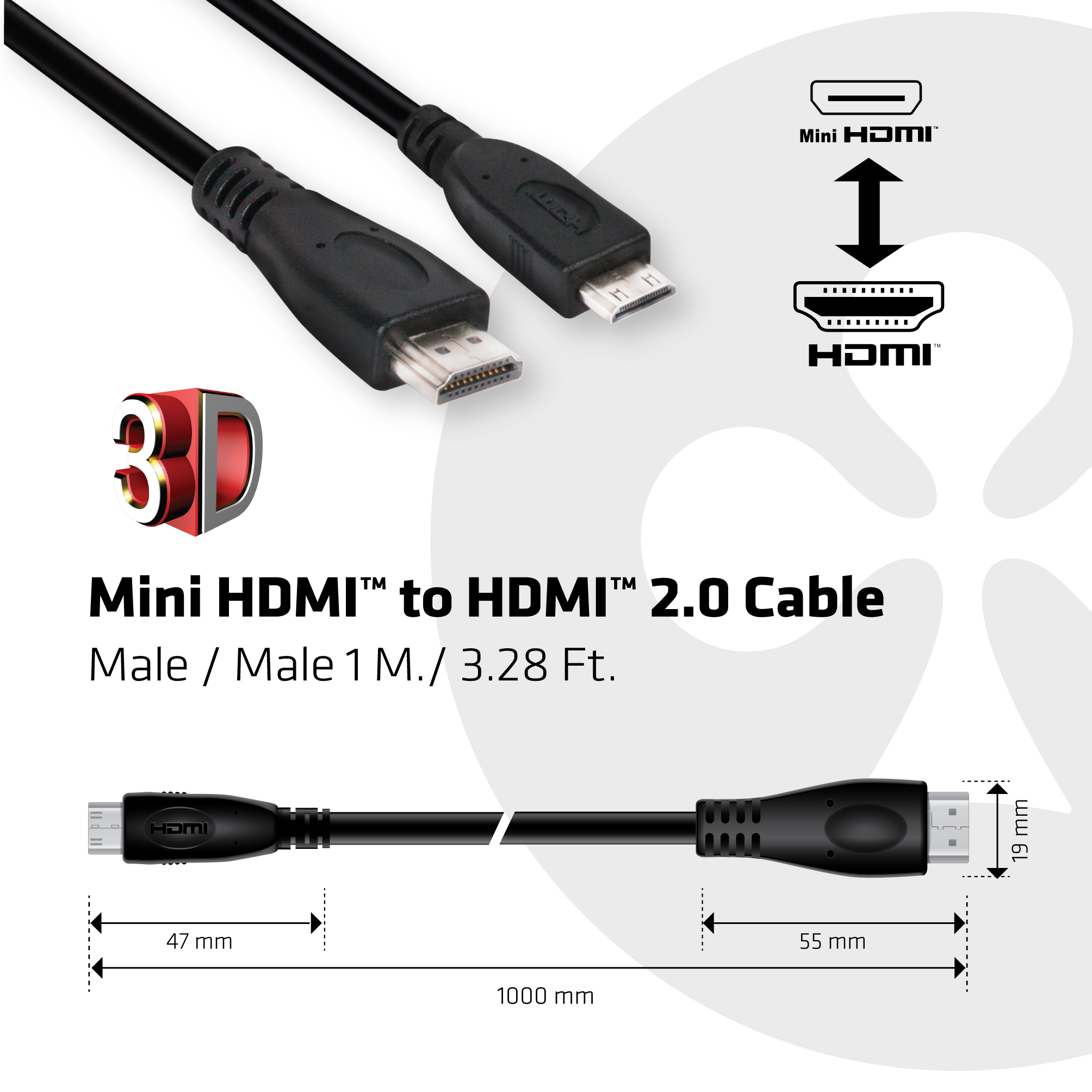 Club3D Kabel Mini-HDMI > HDMI 2.0 1m 4K@60Hz St/St retail