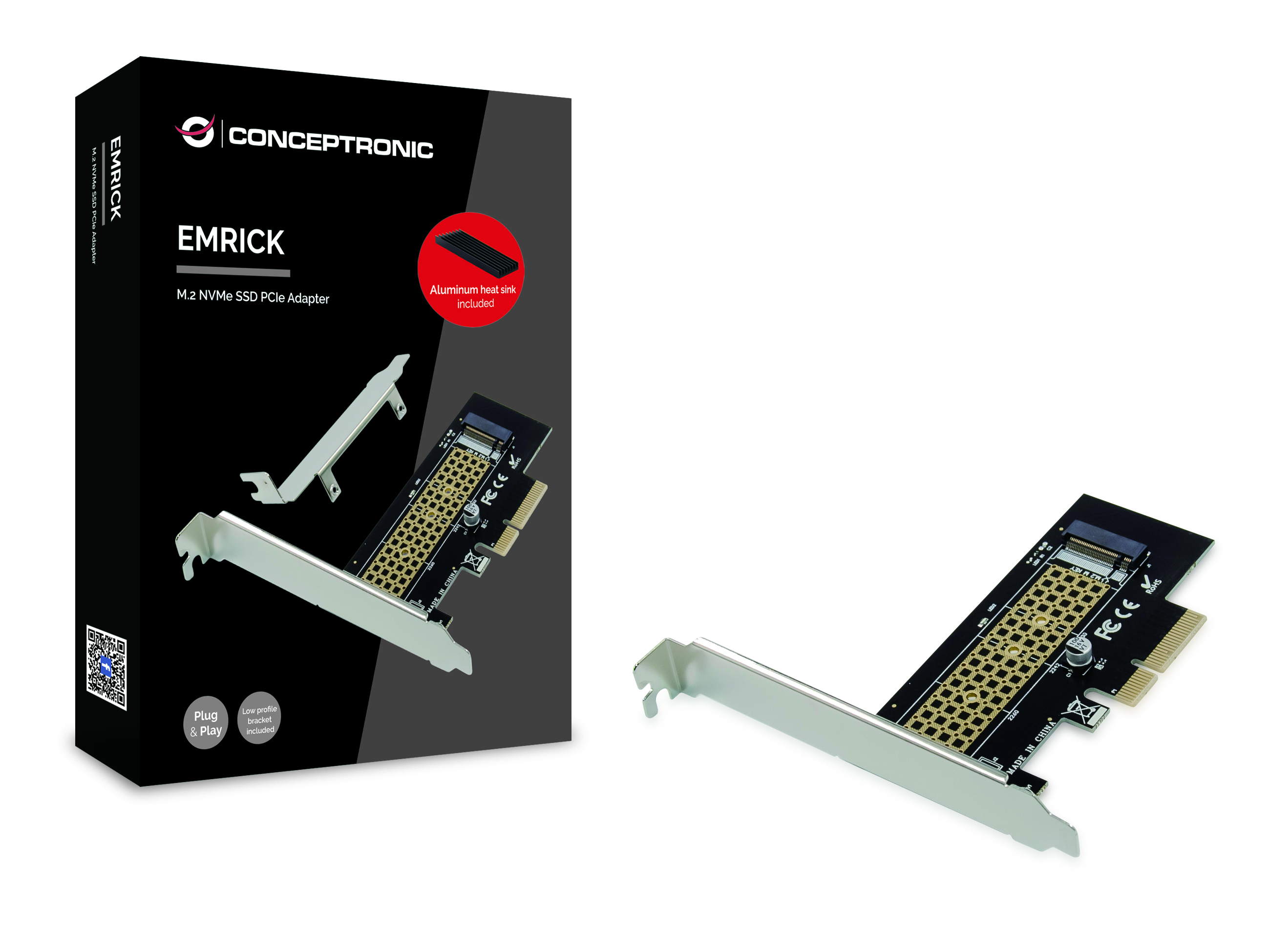 CONCEPTRONIC M.2 4xPCIe3.0 Card M.2 NVMe +Kühlkörper