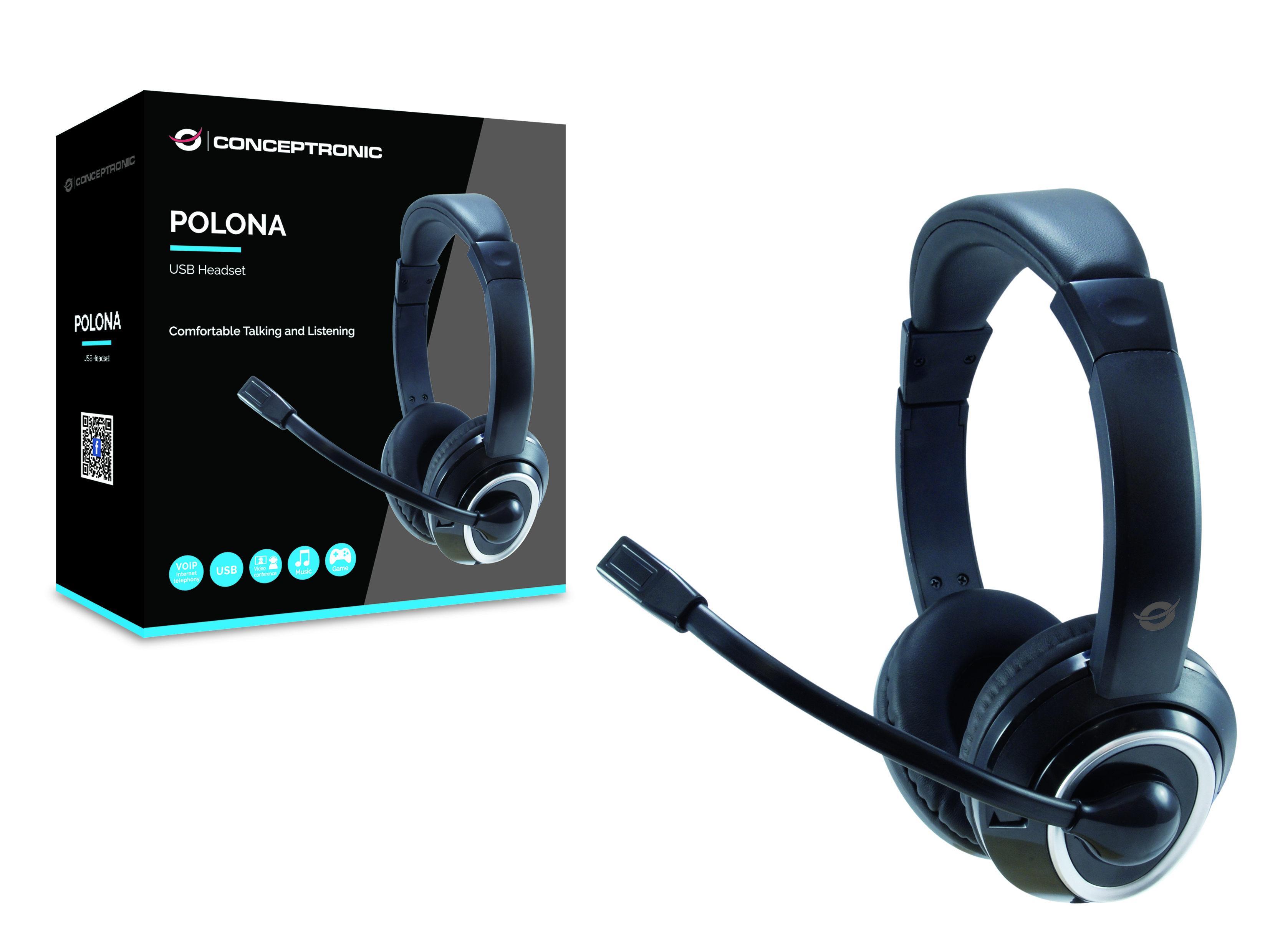 CONCEPTRONIC Headset Stereo USB-A/Mikro/Bedien. 2.00m sw