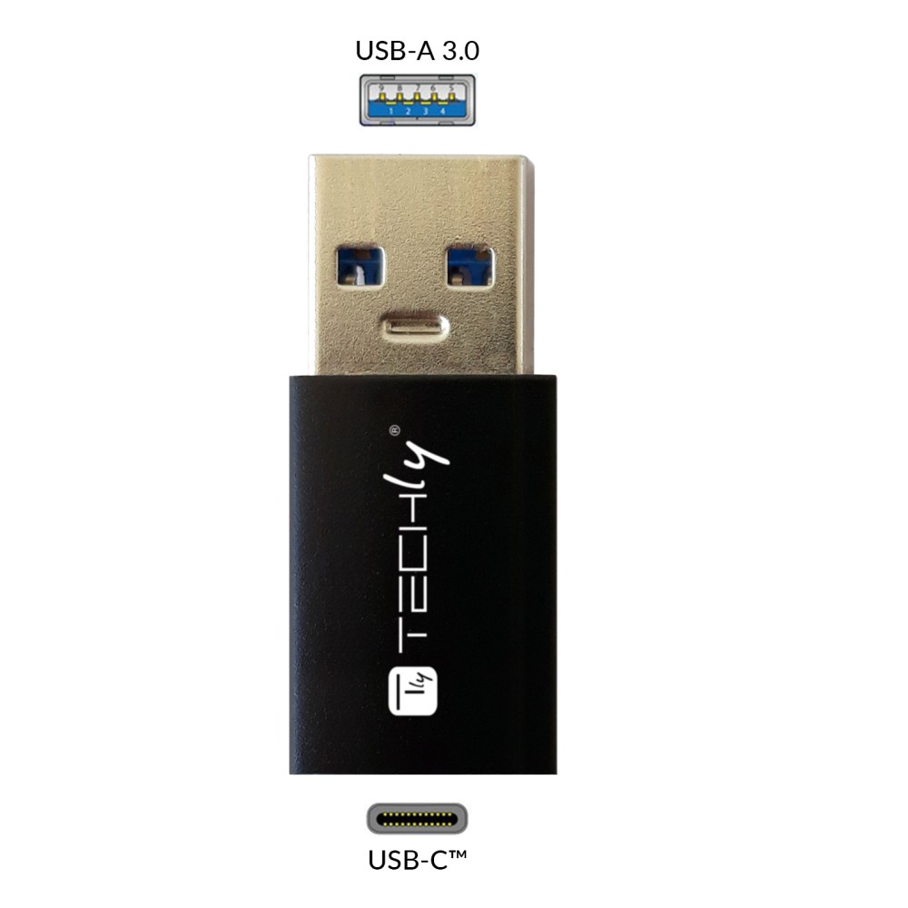 Techly Adapter USB-A M auf USB-C F, USB 3.0, schwarz