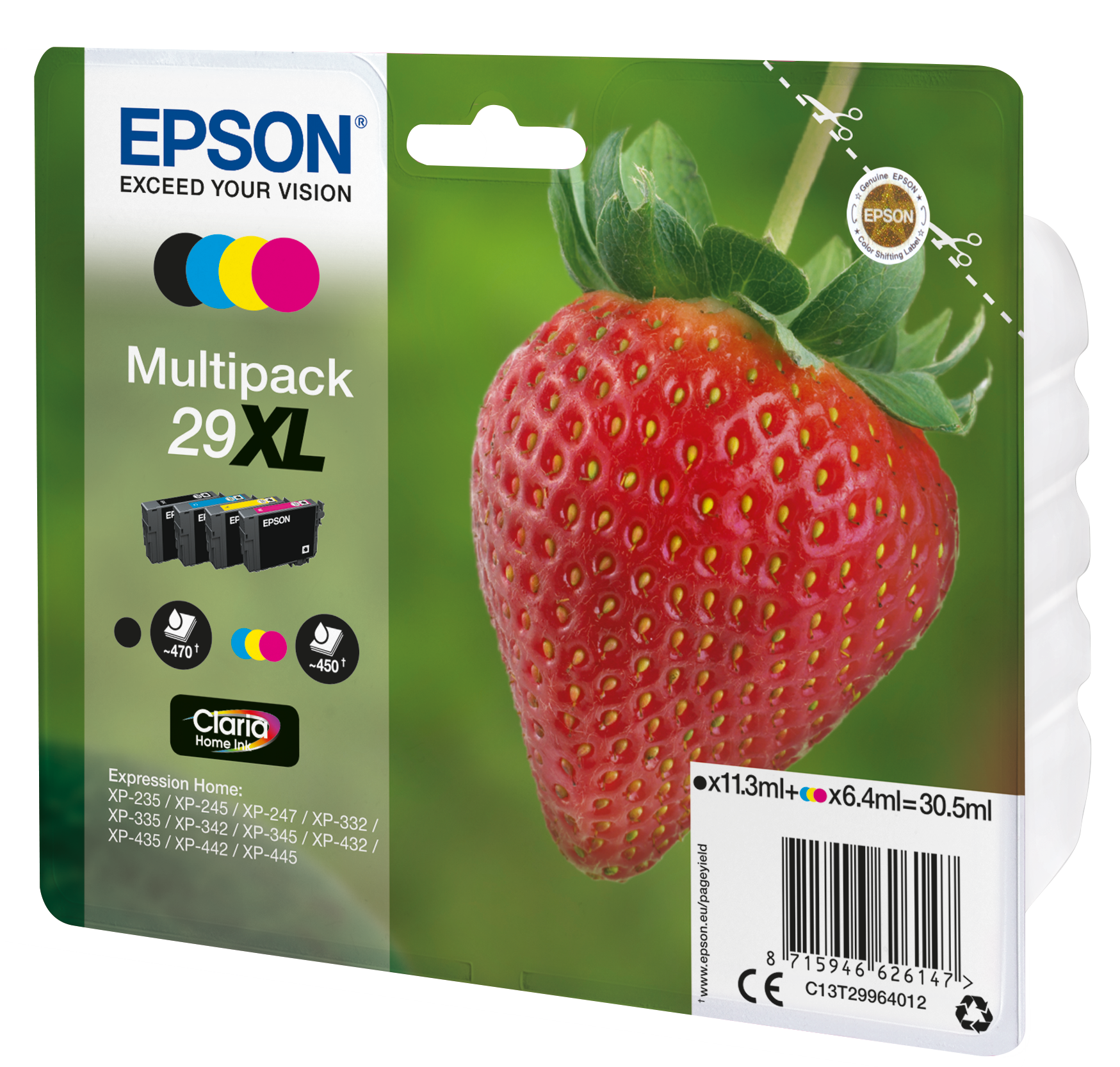 EPSON 29XL / T2996XL (Erdbeere) schwarz, cyan, magenta, gelb Druckerpatronen, 4er-Set