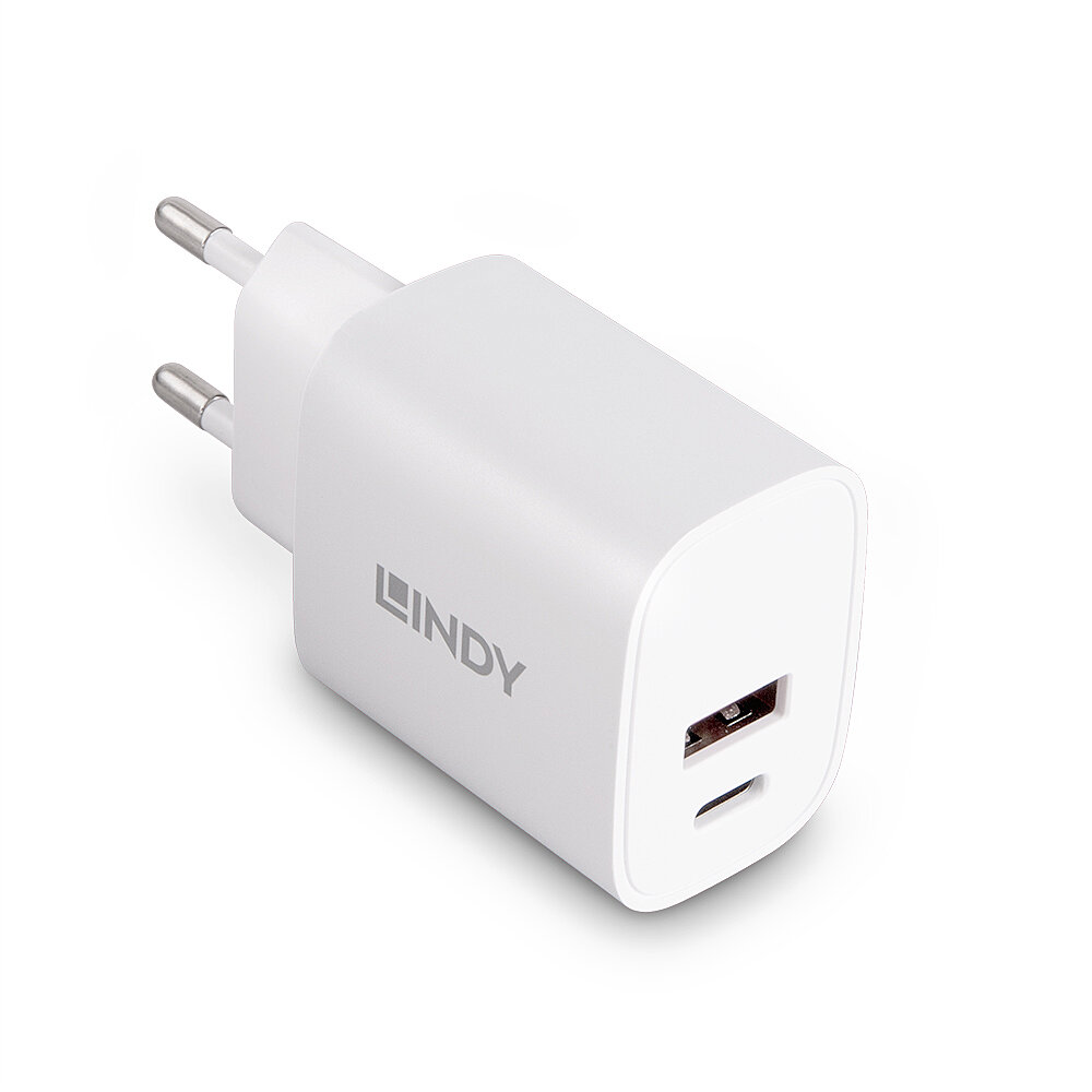 LINDY USB 2-Port Charger 20W, 1x USB-C PD & 1x USB-A, weiß