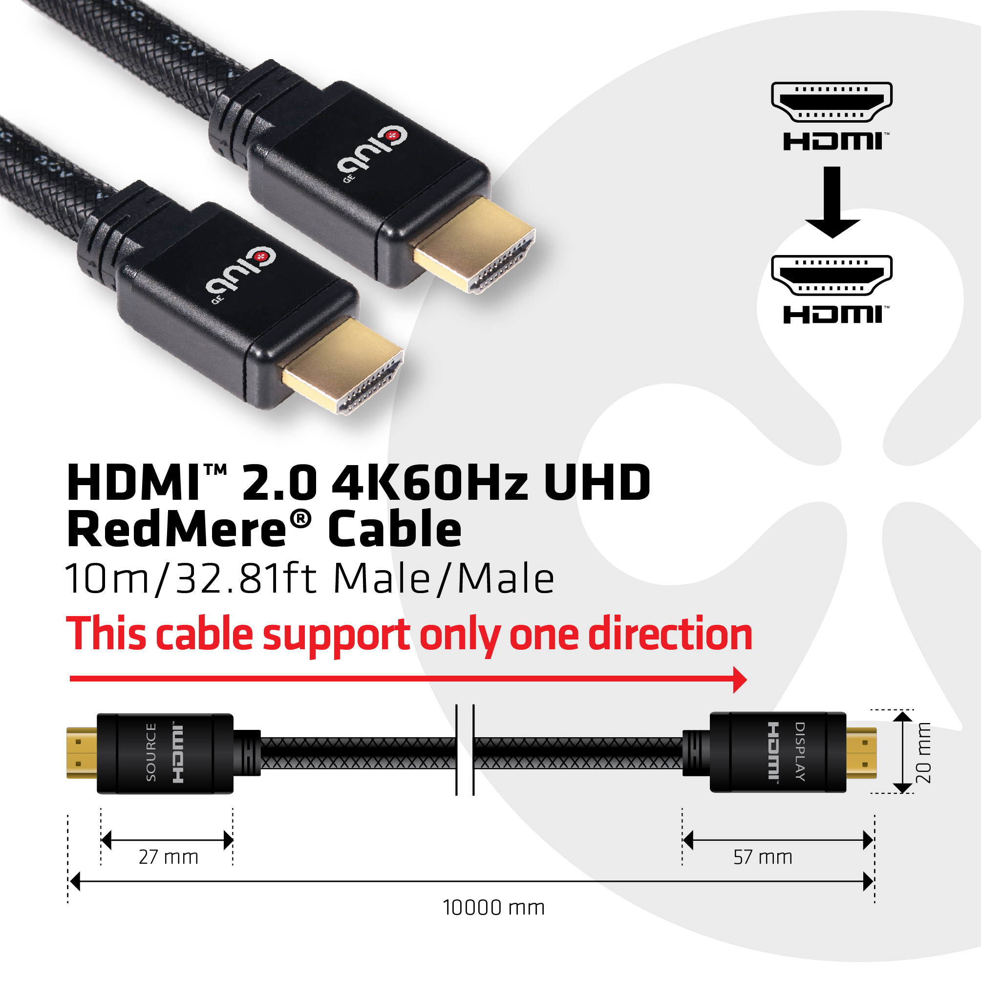 Club3D HDMI-Kabel A -> A 2.0 RedMere 4K60Hz UHD 10 Meter retail