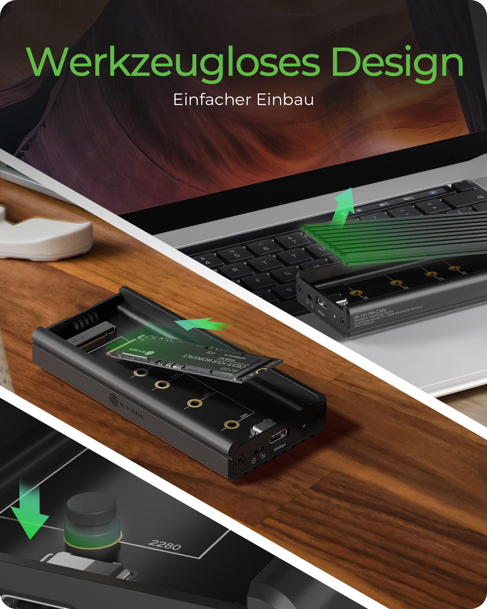 Geh. IcyBox für NVMe M.2 SSD zu Type-C USB 3.2