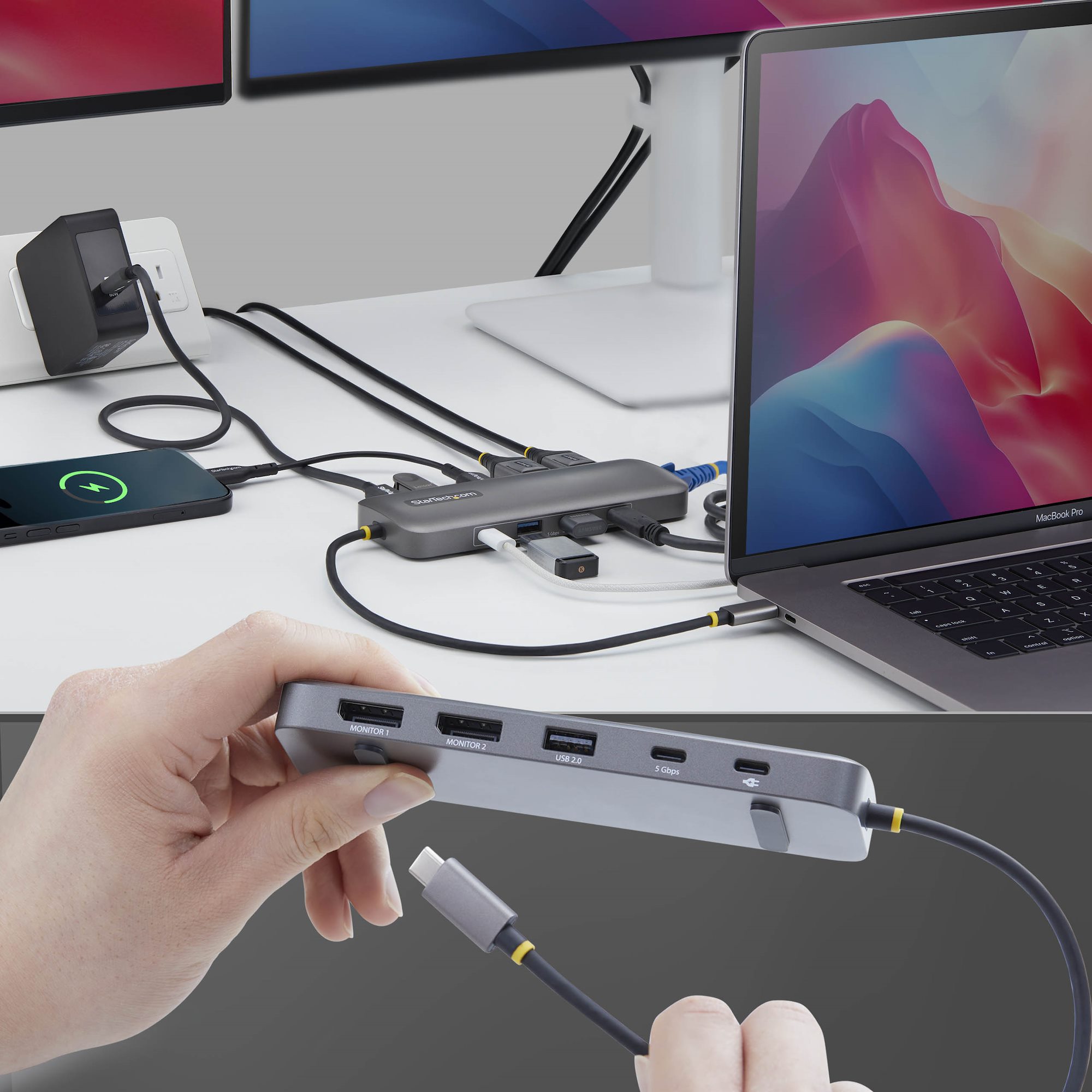 STARTECH.COM 10-in-1 USB-C auf Dual DisplayPort Multiport Adapter 100W Power Delivery 2x4K 60Hz 5-Port 5Gbps Hub GbE Mini Dock