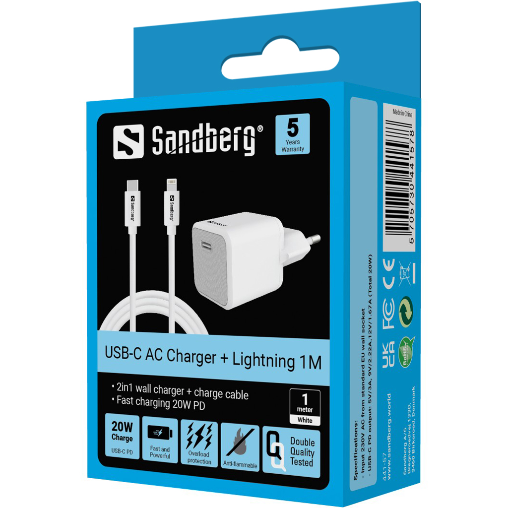 SANDBERG USB-C AC Charger 20W +Lightning 1M