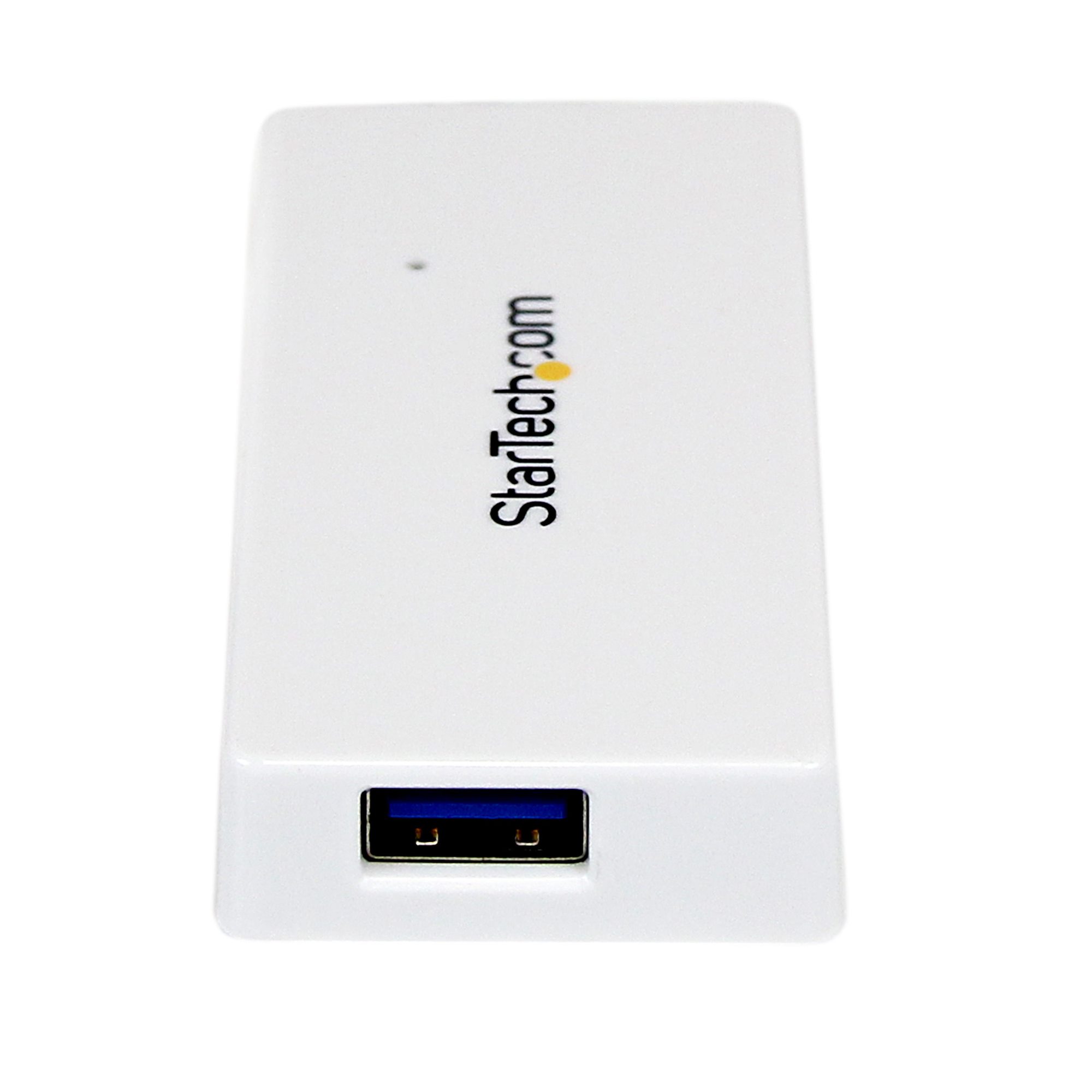 STARTECH.COM 4 Port USB 3.0 SuperSpeed Hub - Weiss - Portabler externer Mini USB Hub mit eingebautem Kabel