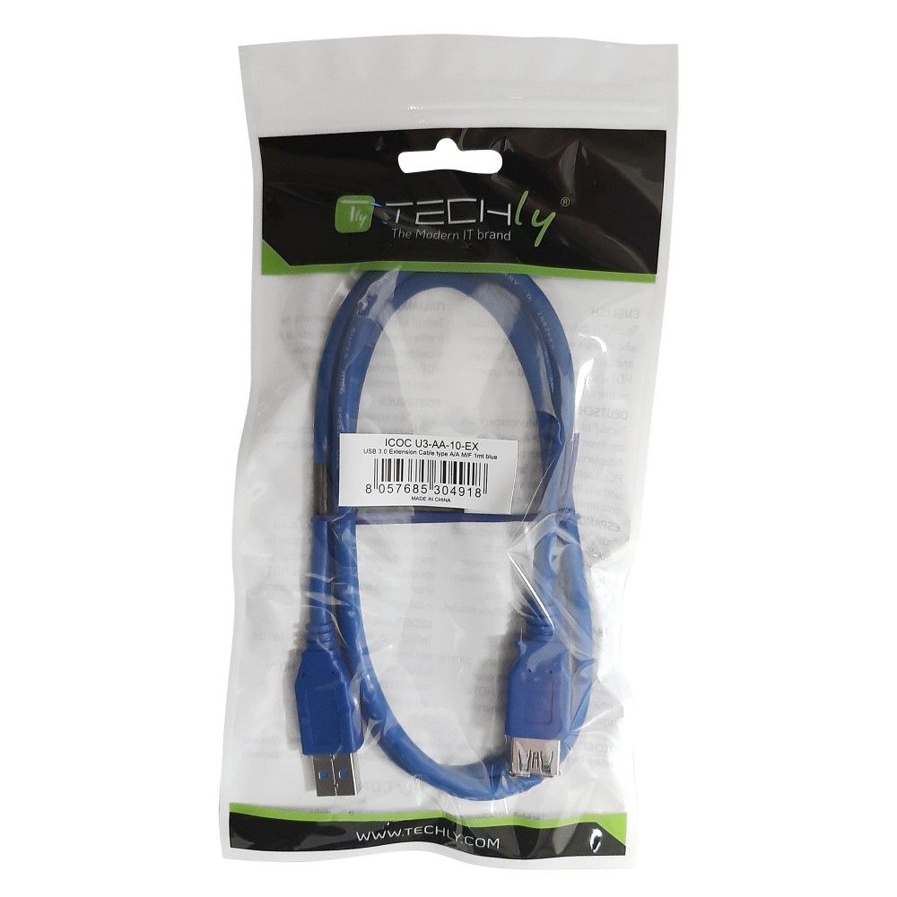 Techly USB3.0 Verlängerungskabel Stecker/Buchse TypA 3m blau