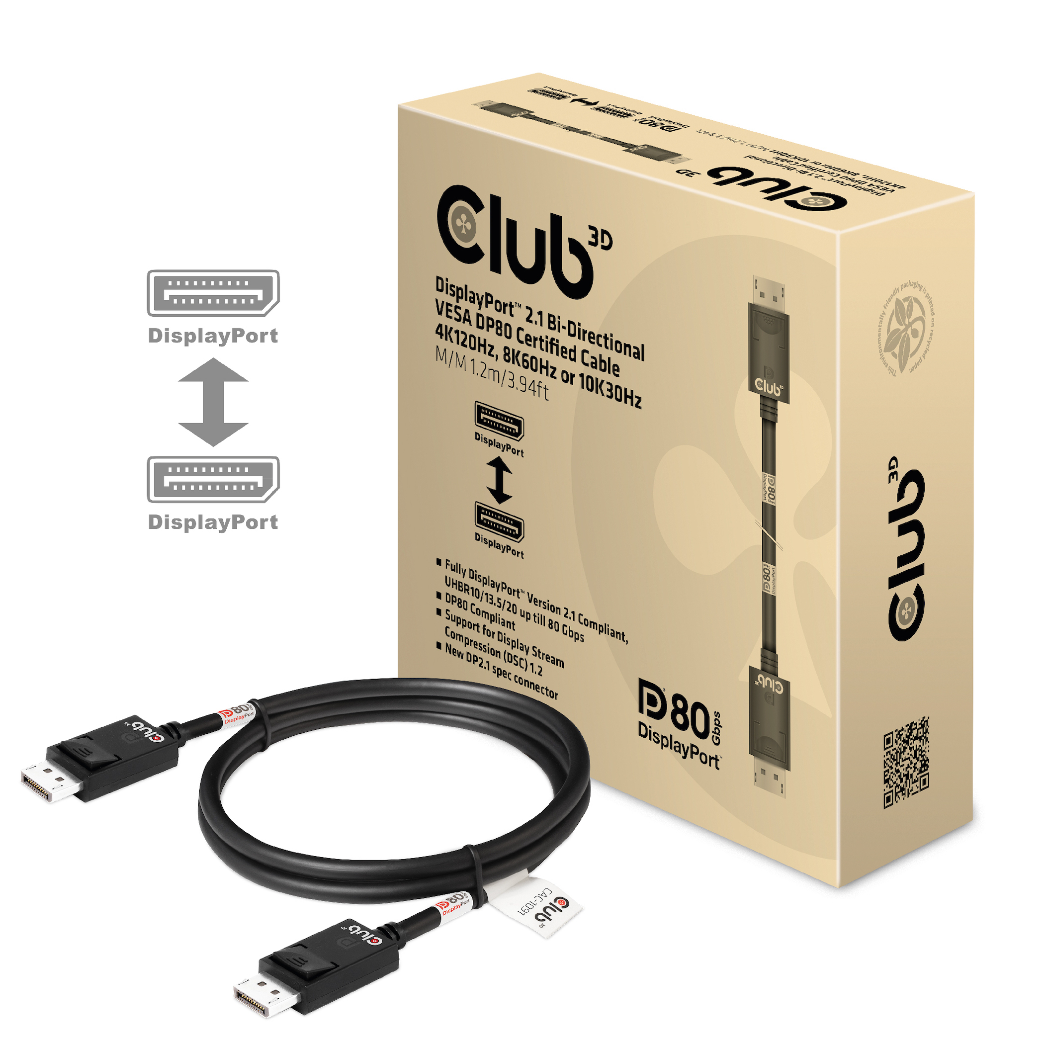 Club3D DP-Kabel 2.1 DP80 zertifiziert 1,2m 10K/8K/4K St/St retail