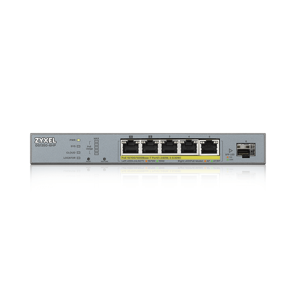 ZYXEL GS1350-6HP 6 Port managed CCTV PoE Switch long range 60W 802.3BT