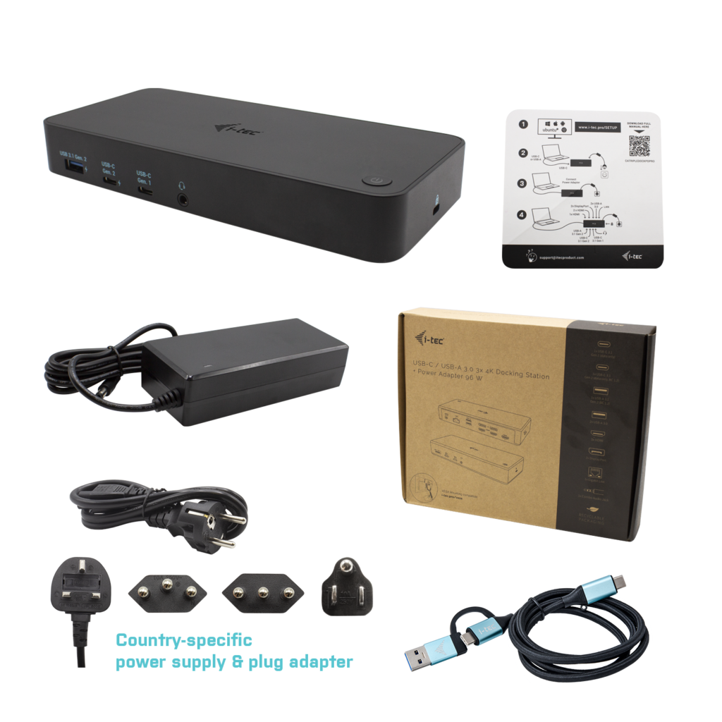 I-TEC USB 3.0/USB-C/Thunderbolt 3x 4K Docking Station 3xHDMI 2xDP GLAN 2xUSB-C 2xUSB 3.0 3.5mm Combo Audio/Mic PD 100W