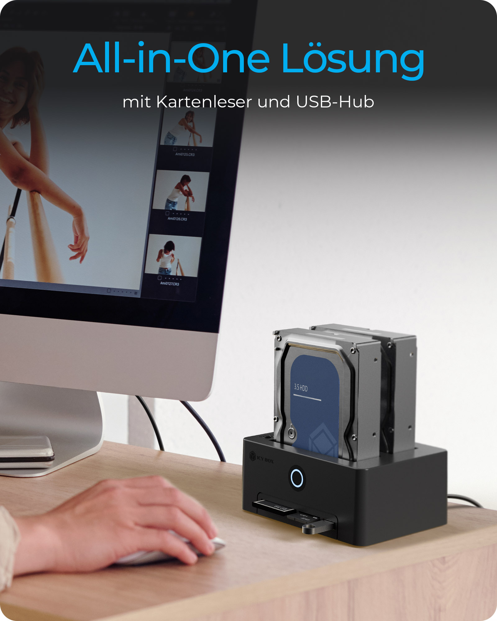 Docking- & Klonstation IcyBox HDD mit Kartenleser