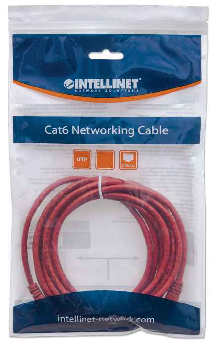 INTELLINET Netzwerkkabel Cat6 U/UTP 2,0m Rot RJ-45 Stecker / RJ-45 Stecker Vergoldete Kontakte Polybeutel