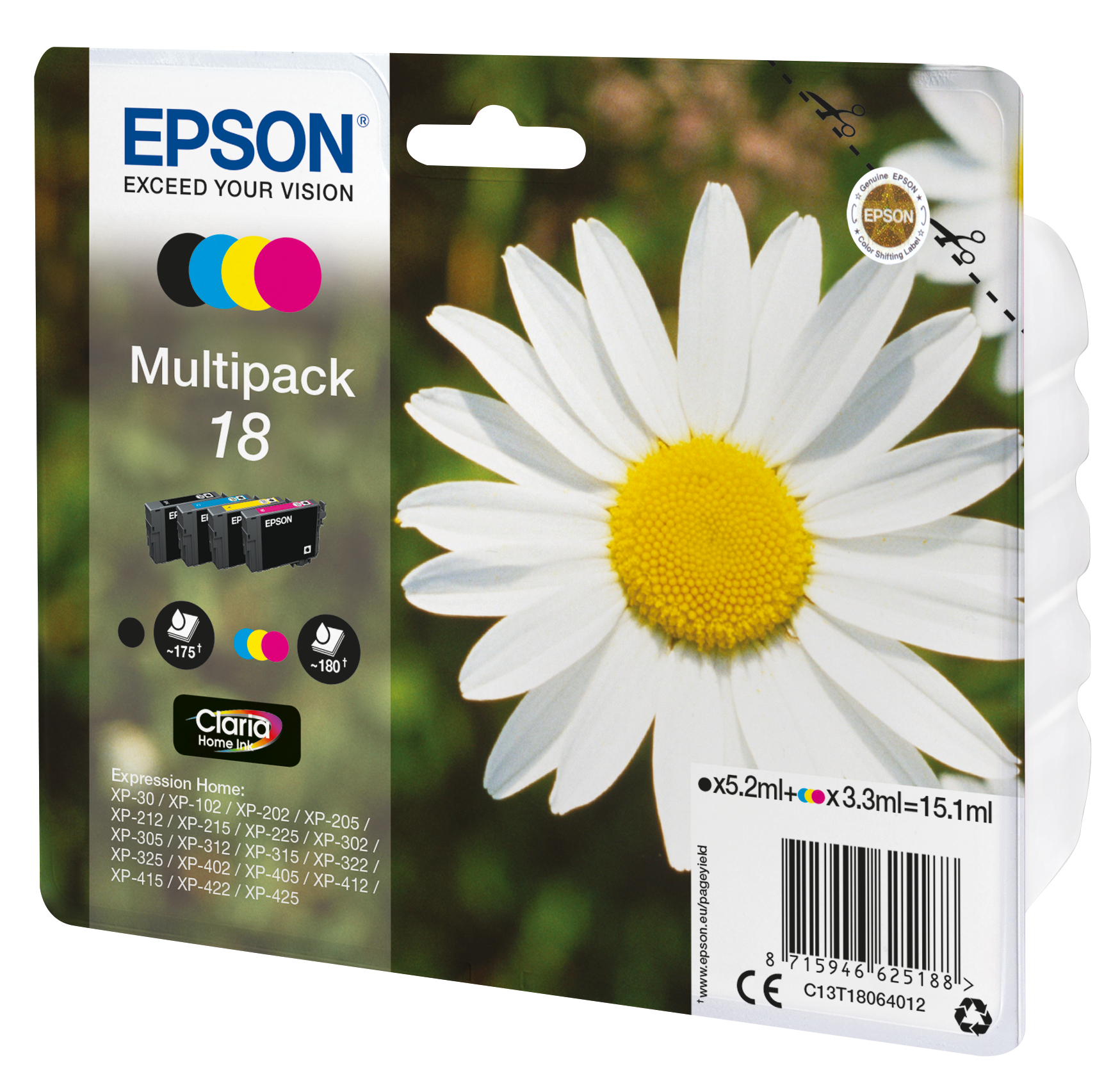 EPSON 18 / T1806 (Gänseblümchen) schwarz, cyan, magenta, gelb Druckerpatronen, 4er-Set