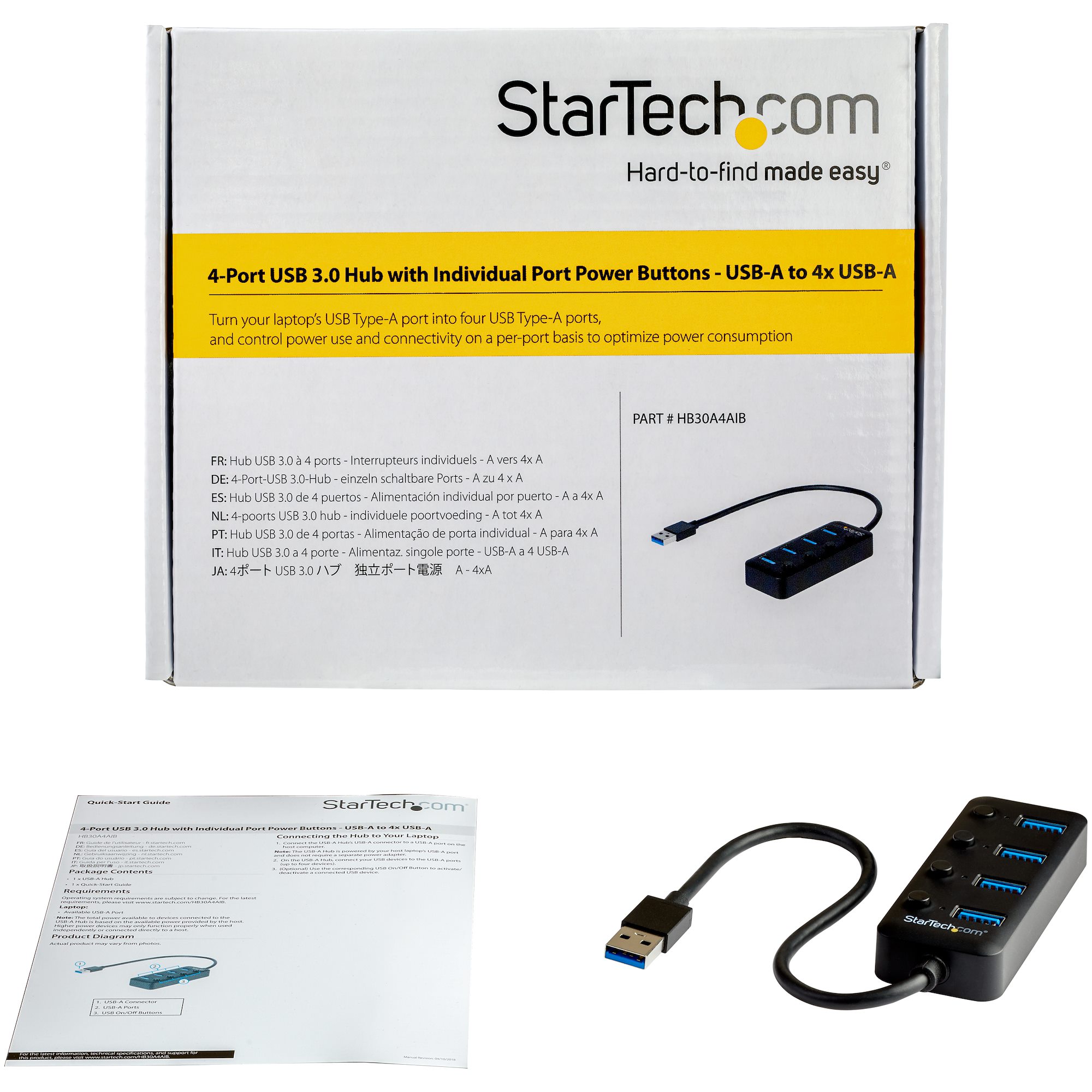 4-PORT USB 3.0 HUB WITH ON/OFF WITH INDIVIDUAL ON/OFF SWITCHES