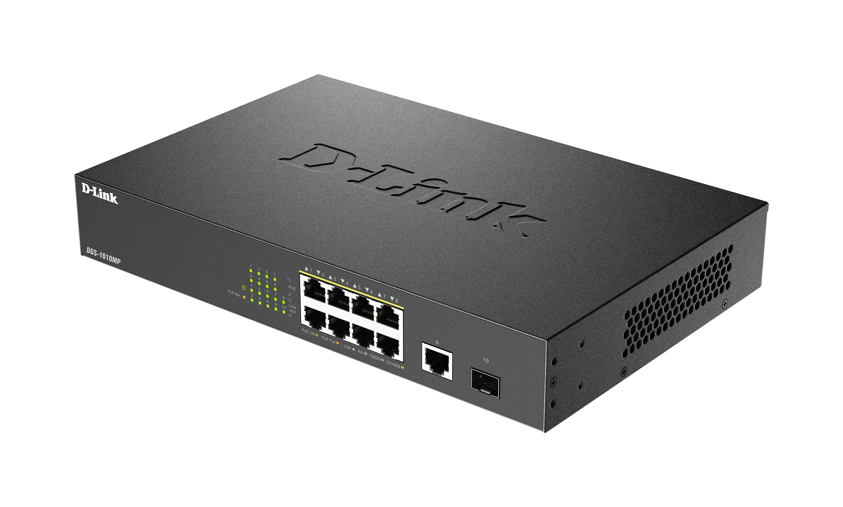 D-LINK DGS-1010MP 10-Port Layer2 PoE+ Gigabit Switch 8x 10/100/1000 Mbps PoE+ 1x 10/100/1000 Mbps 1x SFP PoE Power Budget: 125W