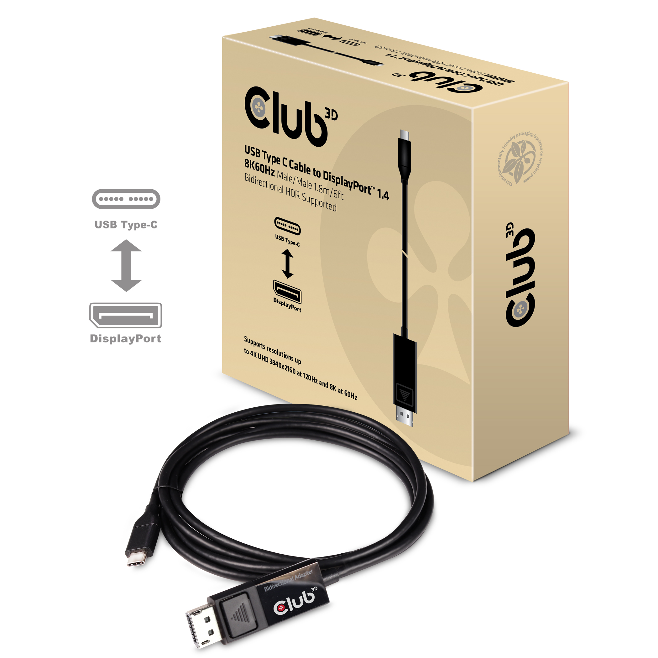 Club3D Kabel USB 3.1 Typ C > DP 1.4 8K60Hz UHD 1,8m St/St retail