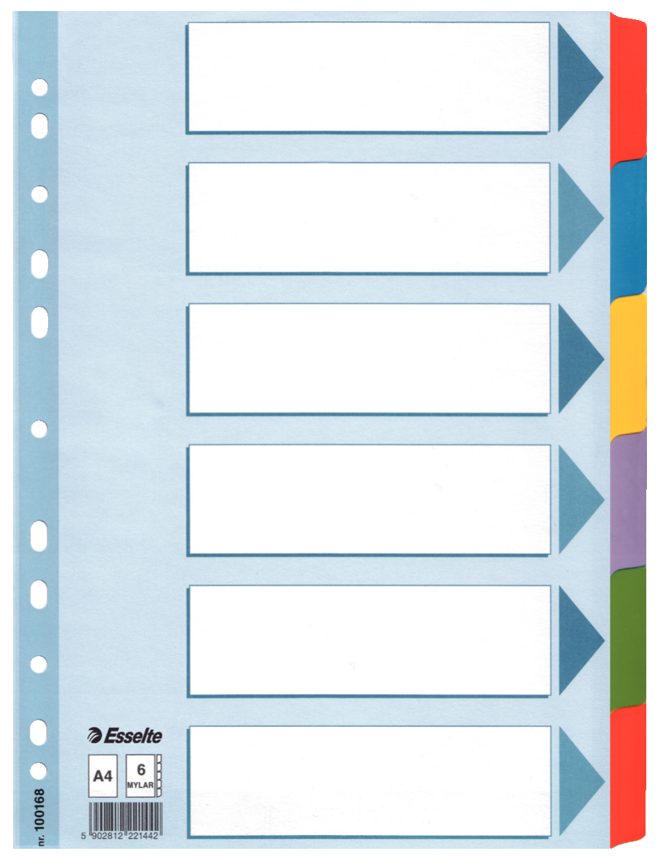 Esselte Ordnerregister DIN A4 Vollformat blanko farbig 6-teilig, 1 Satz