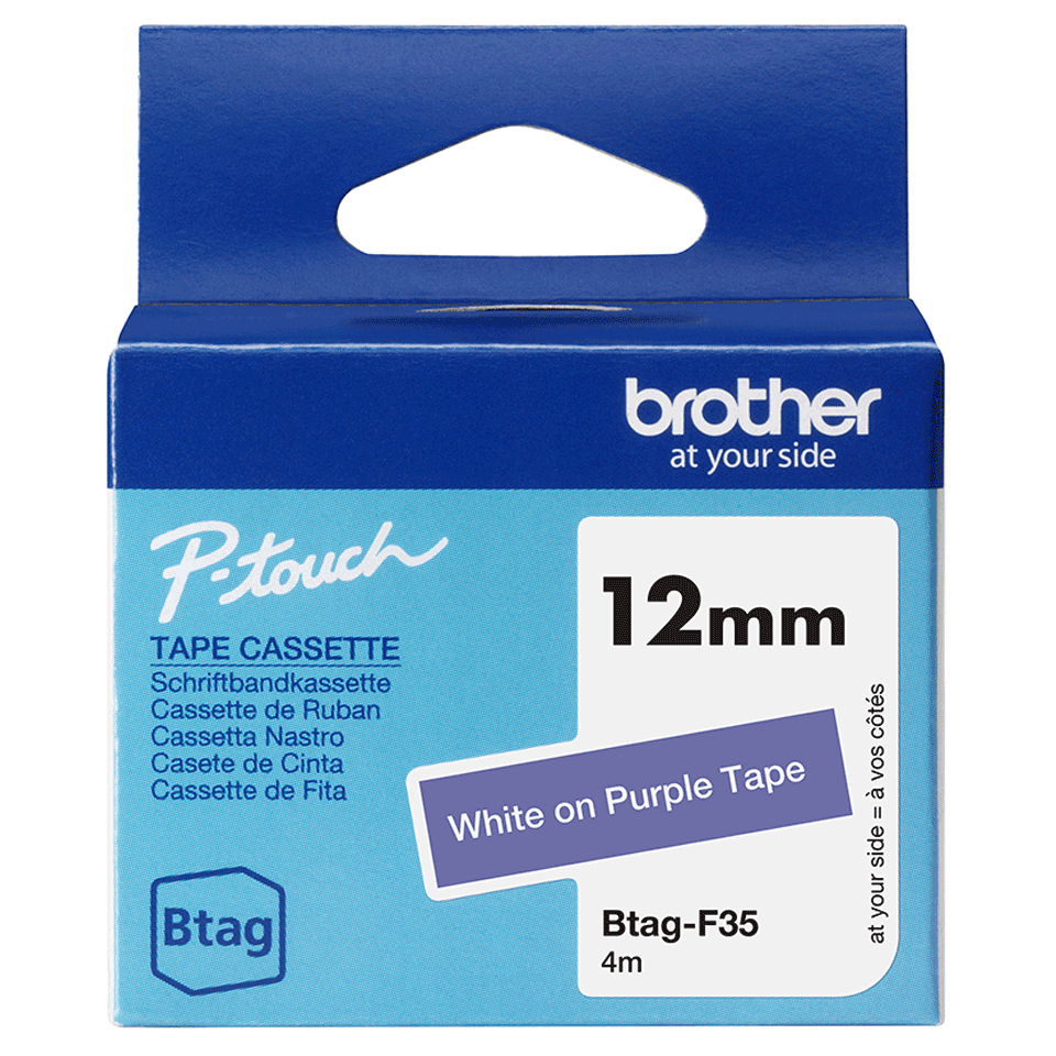 brother Schriftband Btag BTAGF35, 12 mm, weiß auf lila, 1 St.