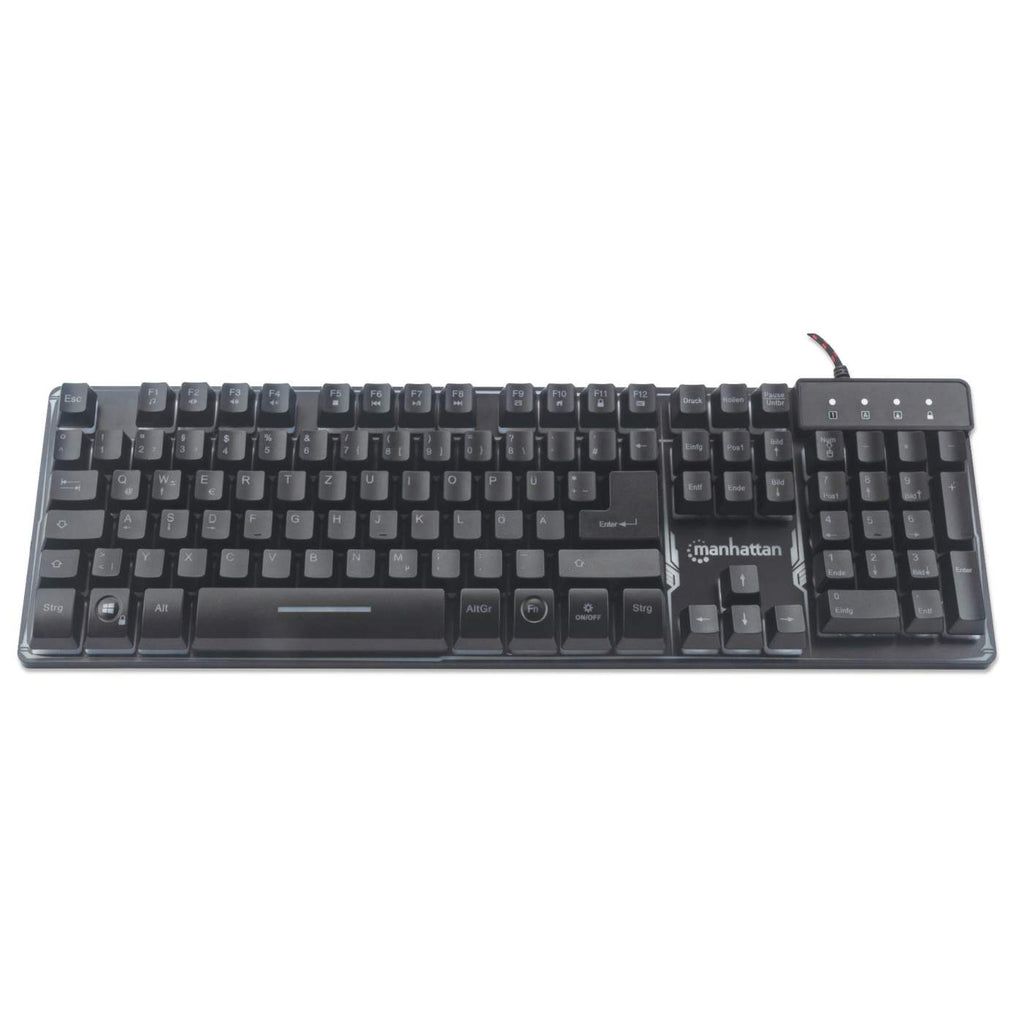 MANHATTAN USB-Gaming-Tastatur mit LEDs und Metallunterseite