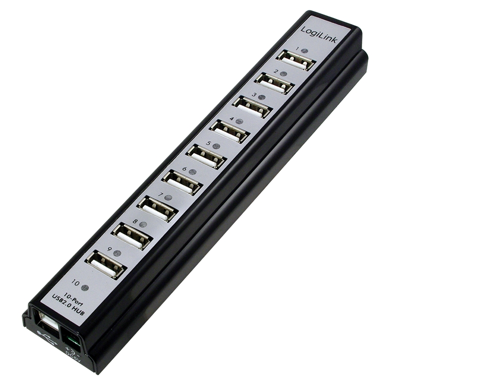 Logilink USB-HUB 10-Port m. Netzteil schwarz Kunststoff