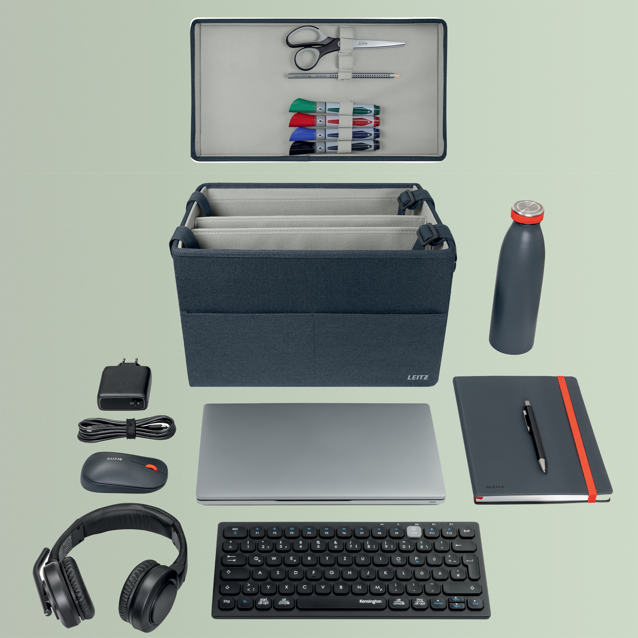 LEITZ Desk Sharing Tasche mit Deckel 67240089 Stoff grau