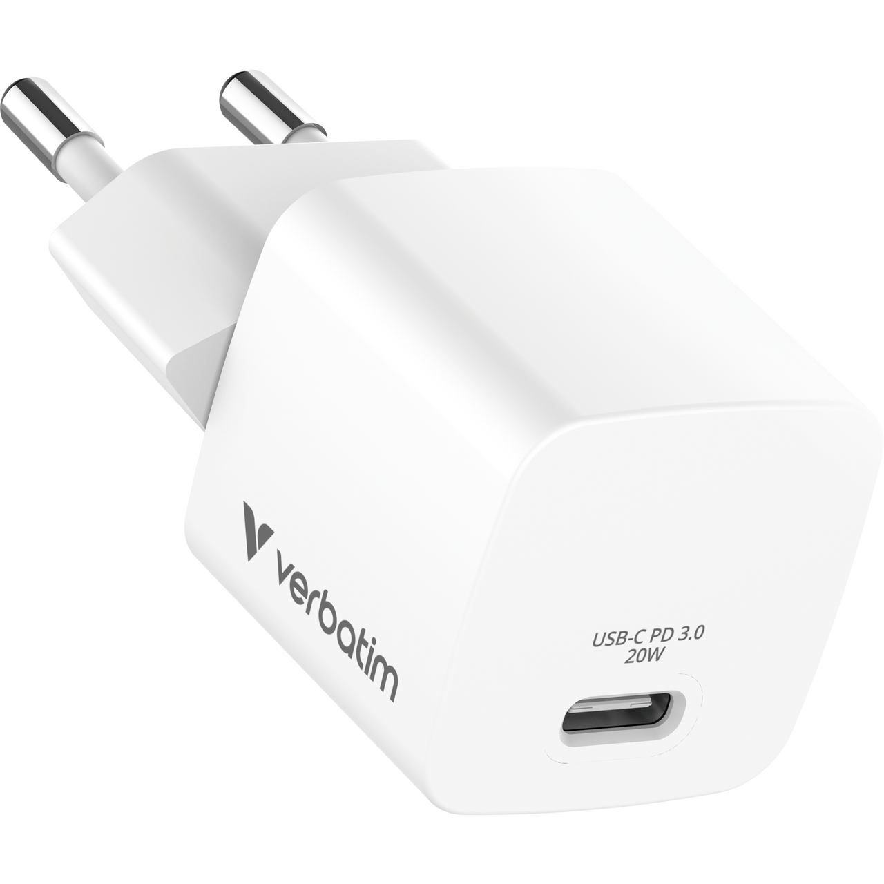 Verbatim Mini GaN Charger 20W EU with 1m USB-C to USB-C cab.