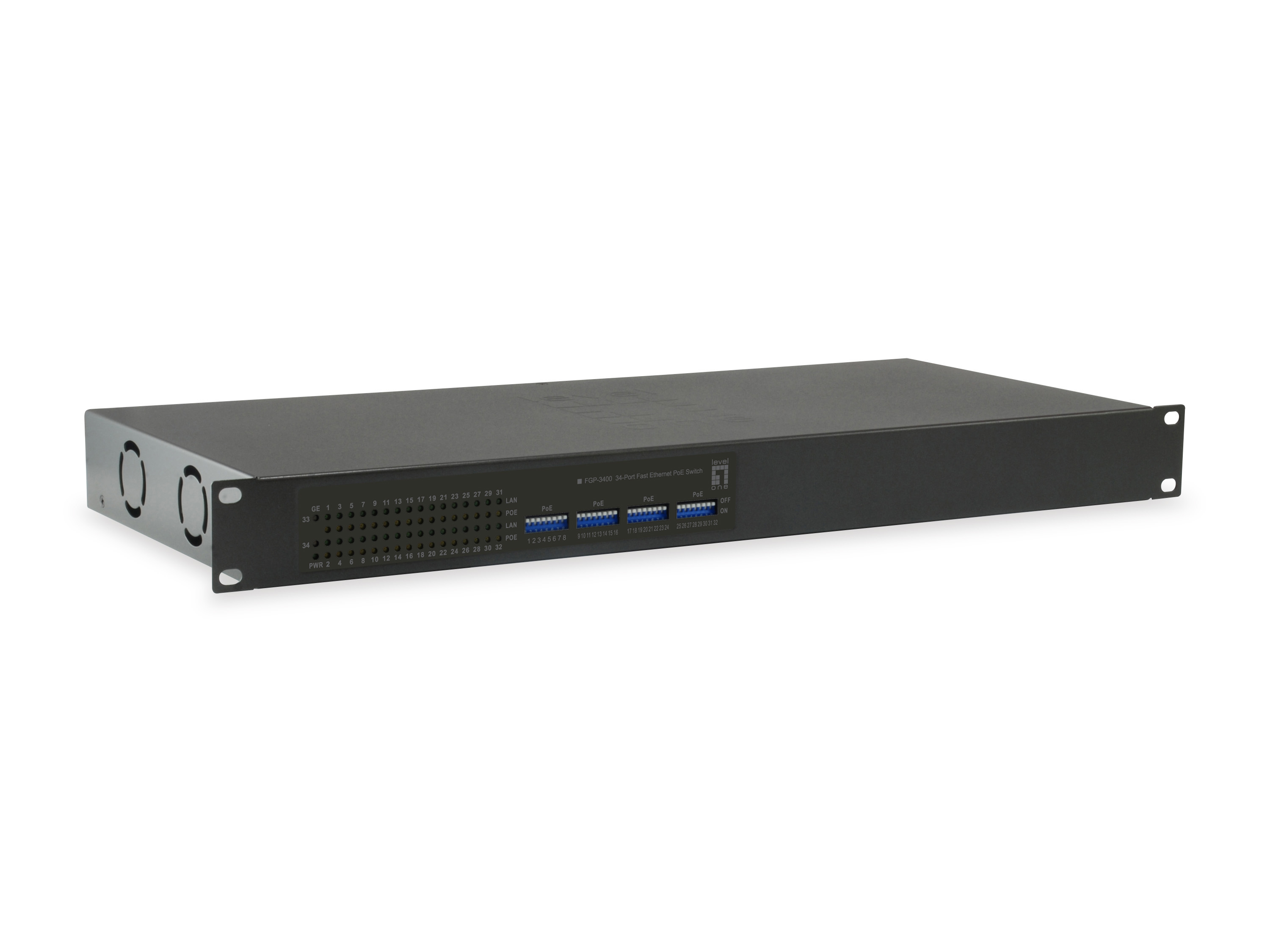 LevelOne PoE+Switch 32xFE PoE/2xGE 250W 19 unmanaged Metall