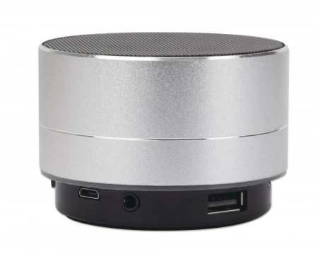 MANHATTAN Metallic LED-Bluetooth-Lautsprecher buntes Licht Bedienelemente USB-A-Port MicroSD-Kartenslot 3,5mm-Klinkenbuchse silber