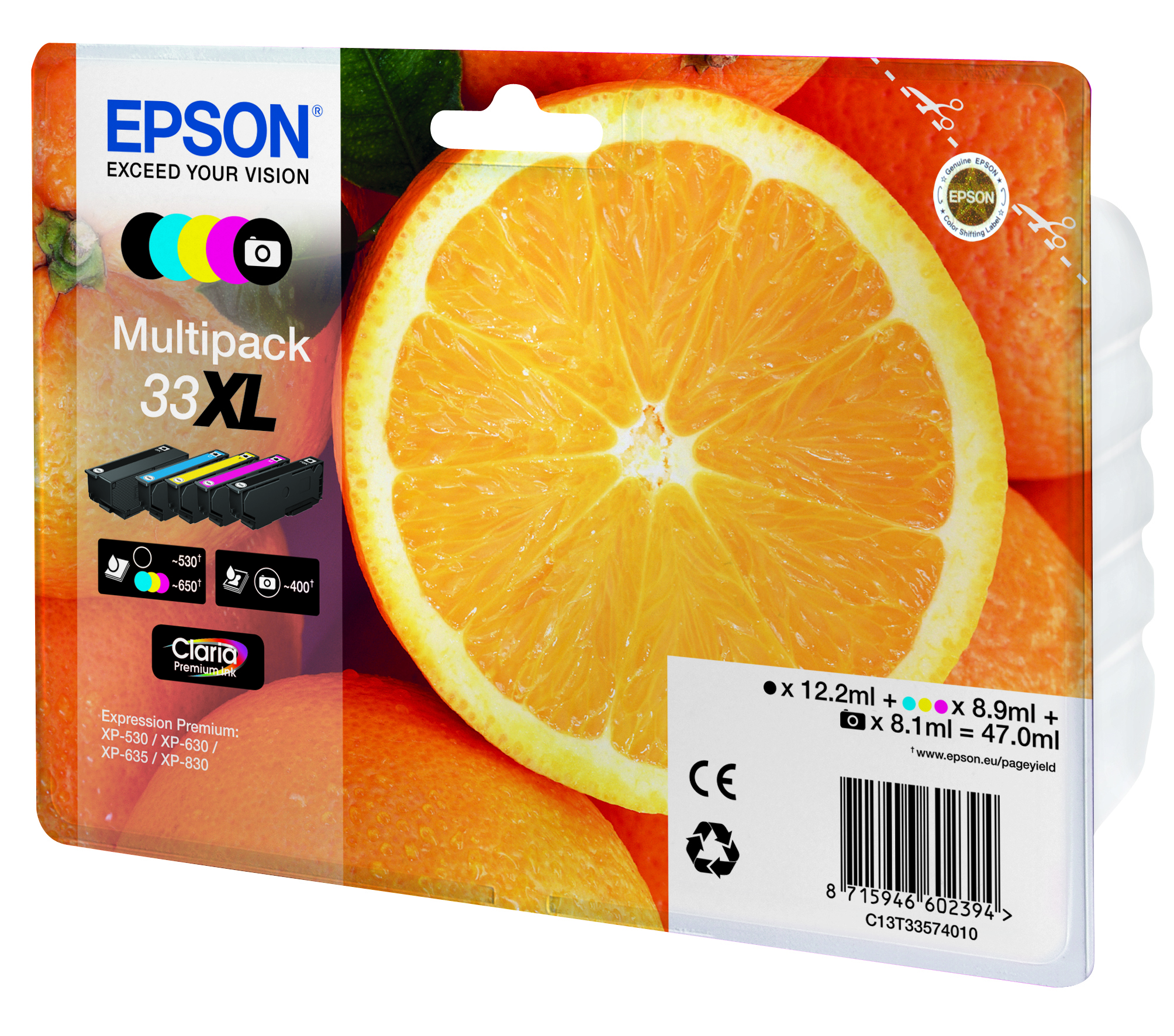EPSON 33XL / T3357XL (Orangen) schwarz, cyan, magenta, gelb, Foto schwarz Druckerpatronen, 5er-Set