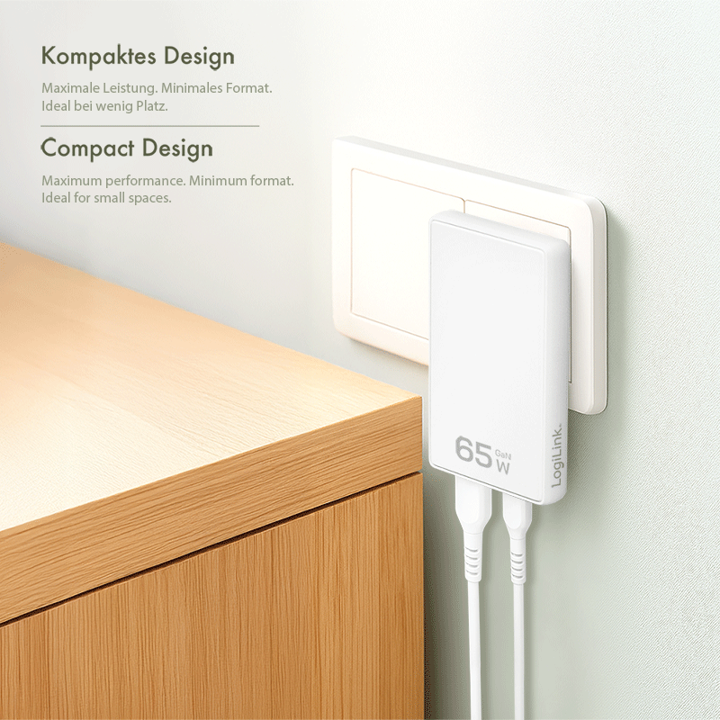 Logilink USB Steckdosenadapter 1xUSB-A, 1xUSB-C, 65W weiß