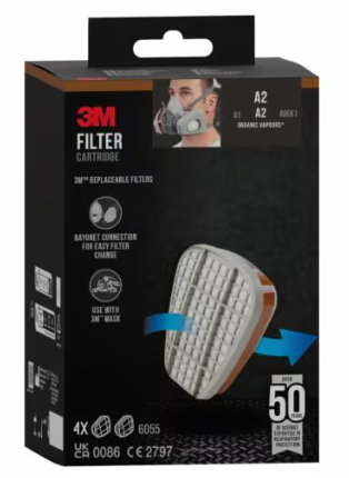 3M Filter für Atemschutzmasken 6055 A2 EN 14387:2004 + A1:2008 A2, 4 Paar