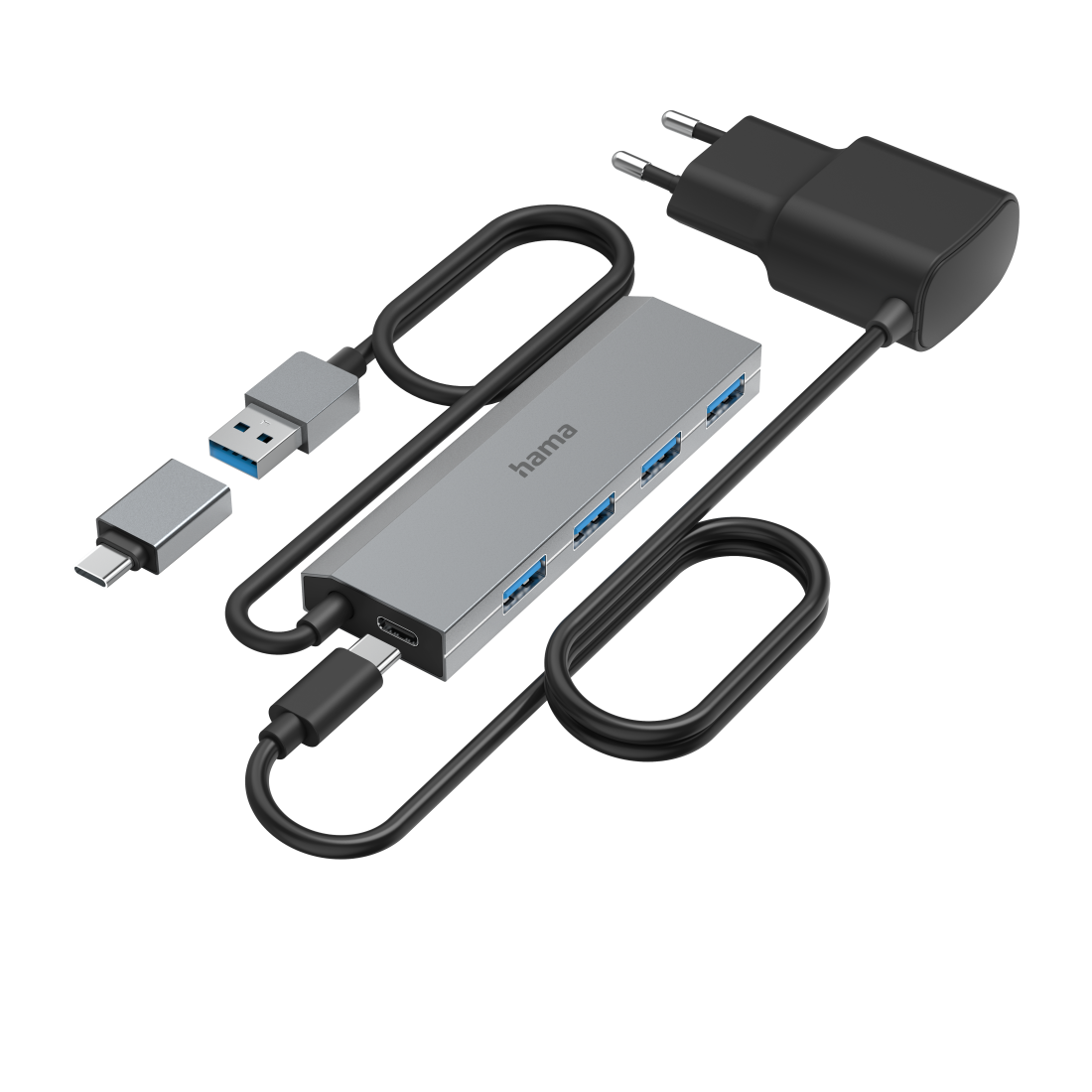 hama USB-Hub 4-fach grau