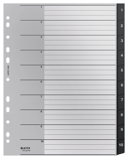 LEITZ Ordnerregister recycle 1208 DIN A4 Vollformat, Überbreite 1-10 schwarz 10-teilig, 1 Satz