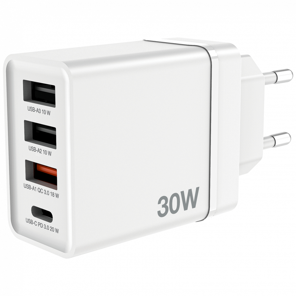 Ladegerät 30W, 1x USB-C , 3x USB-A