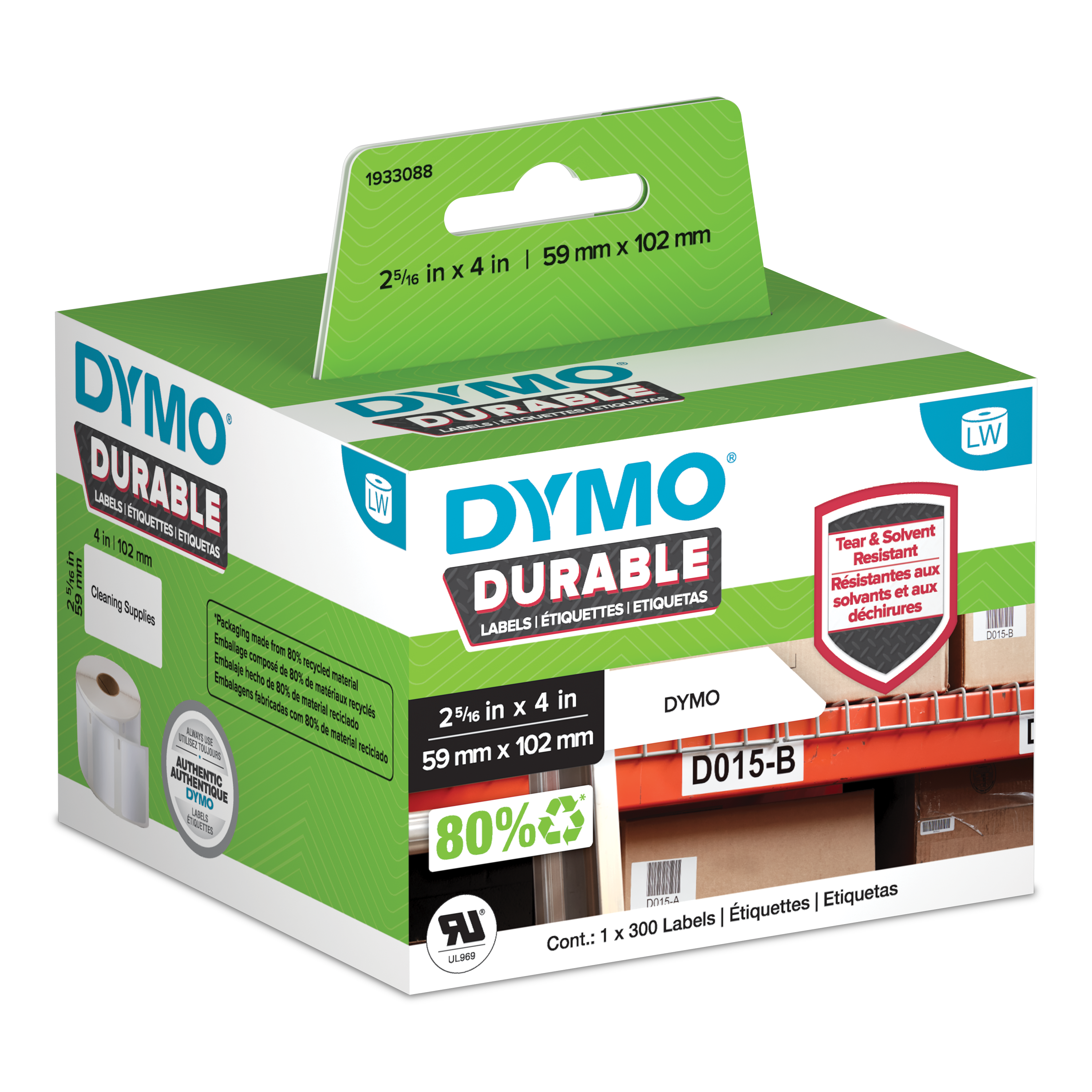 DYMO Etikettenrolle für Etikettendrucker 1933088 weiß, 59,0 x 102,0 mm, 1 x 300 Etiketten