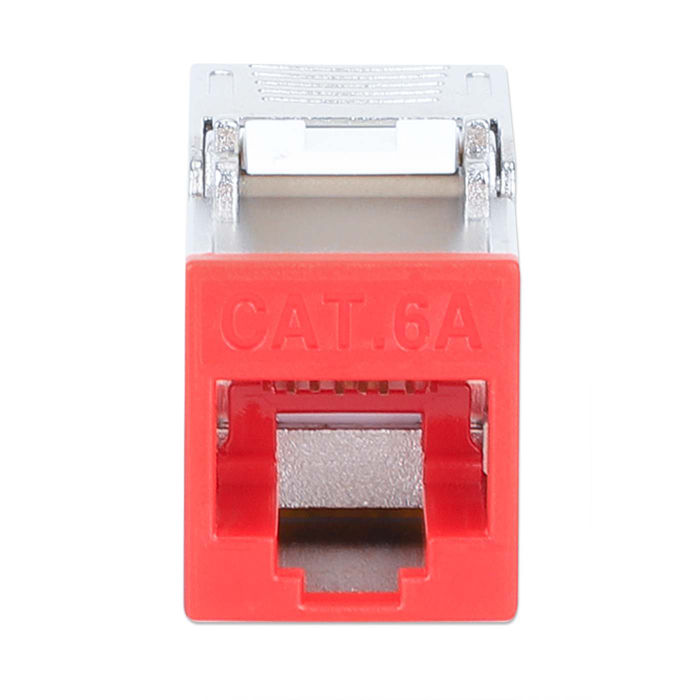 INTELLINET Cat6a 10G Slimline Keystone-Modul STP werkzeuglos mit Rastclip für Massivdraht vergoldete Kontakte Metallgehäuse rot