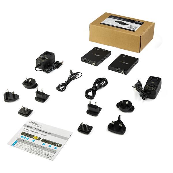 STARTECH.COM HDMI over CAT6 Extender Kit - 4K 60Hz - HDMI Balun Kit - Signal up to 165ft / 50m - HDR - 4:4:4 - 7.1 Audio Support