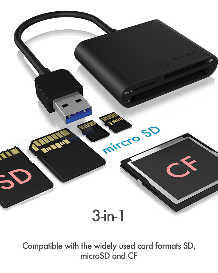 MultiReader IcyBox 3xCard CF,SD,microSD IB-CR301-U3 retail