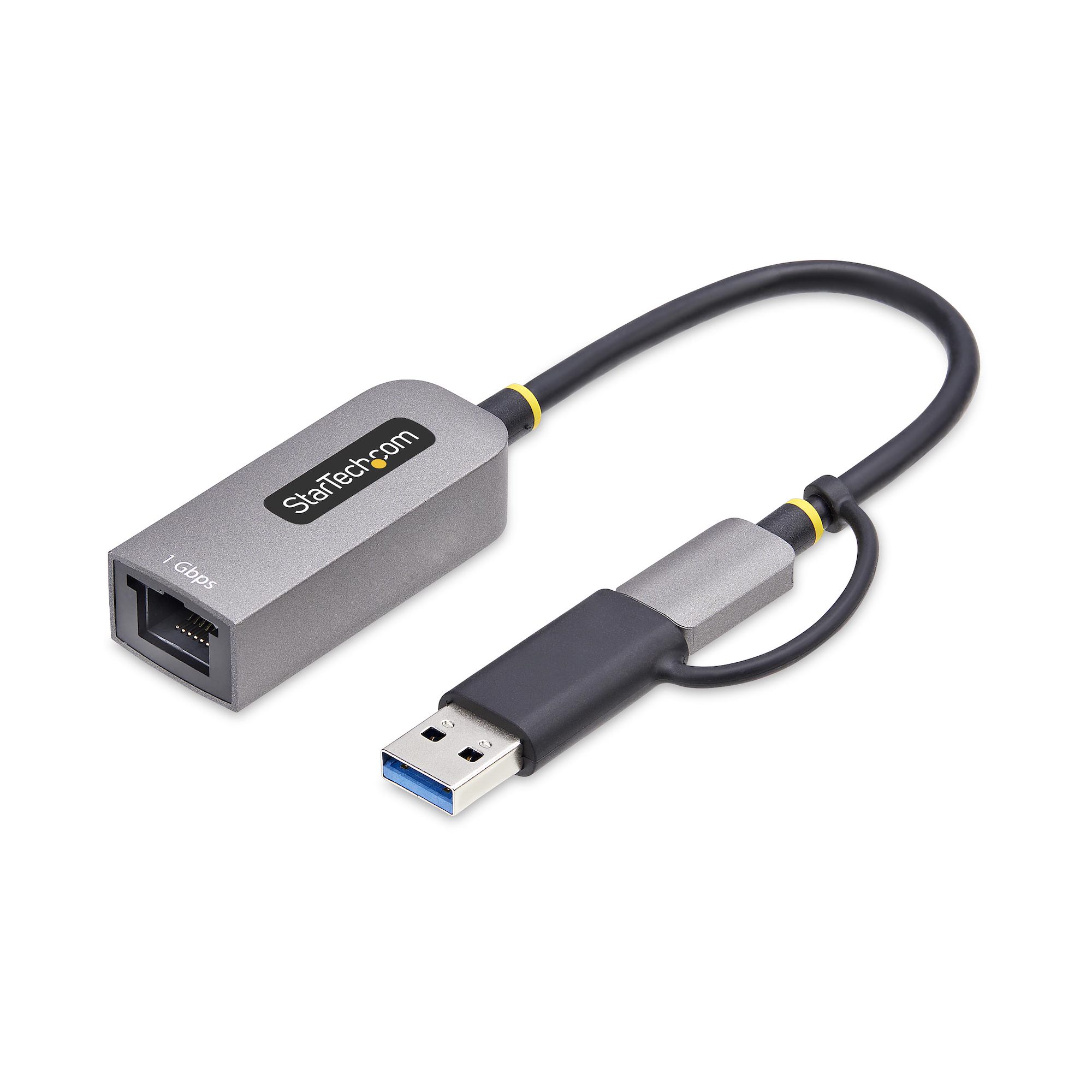 USB-C TO ETHERNET ADAPTER WITH USB-A DONGLE 6IN/15CM CABLE