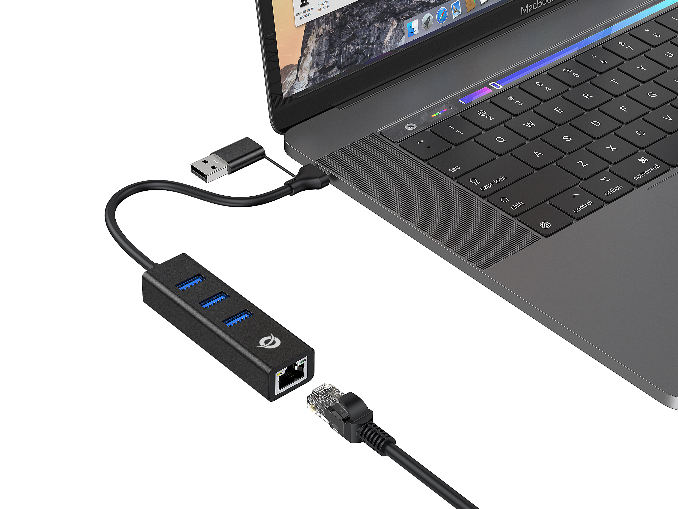 CONCEPTRONIC Adapter USB-C/-A3.0->3xUSB-A/GbE 5Gbs 0.18m sw
