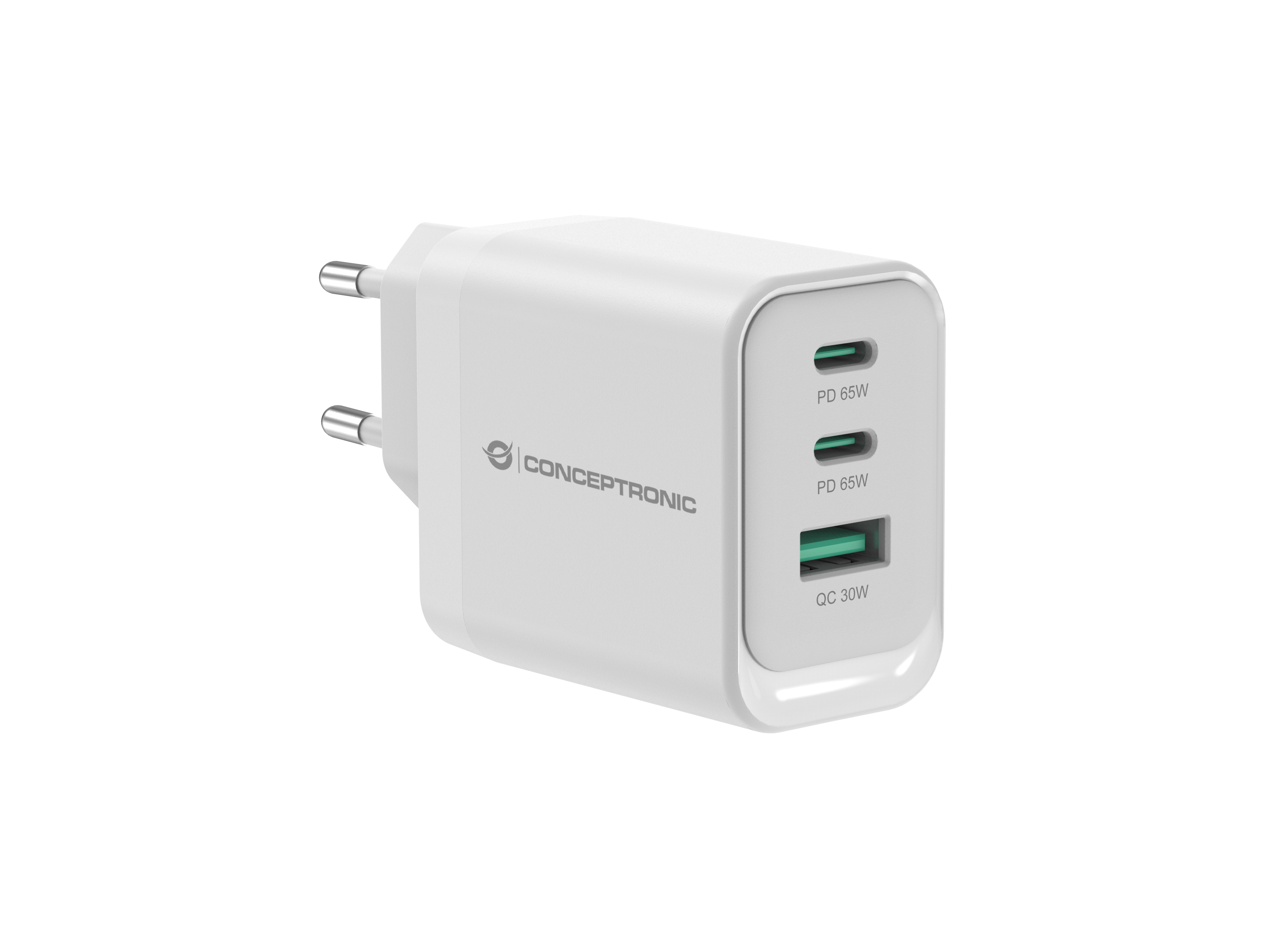 CONCEPTRONIC Ladegerät 3Port GaN 2xUSB-C/1xA 65WPD3.0/PPS ws