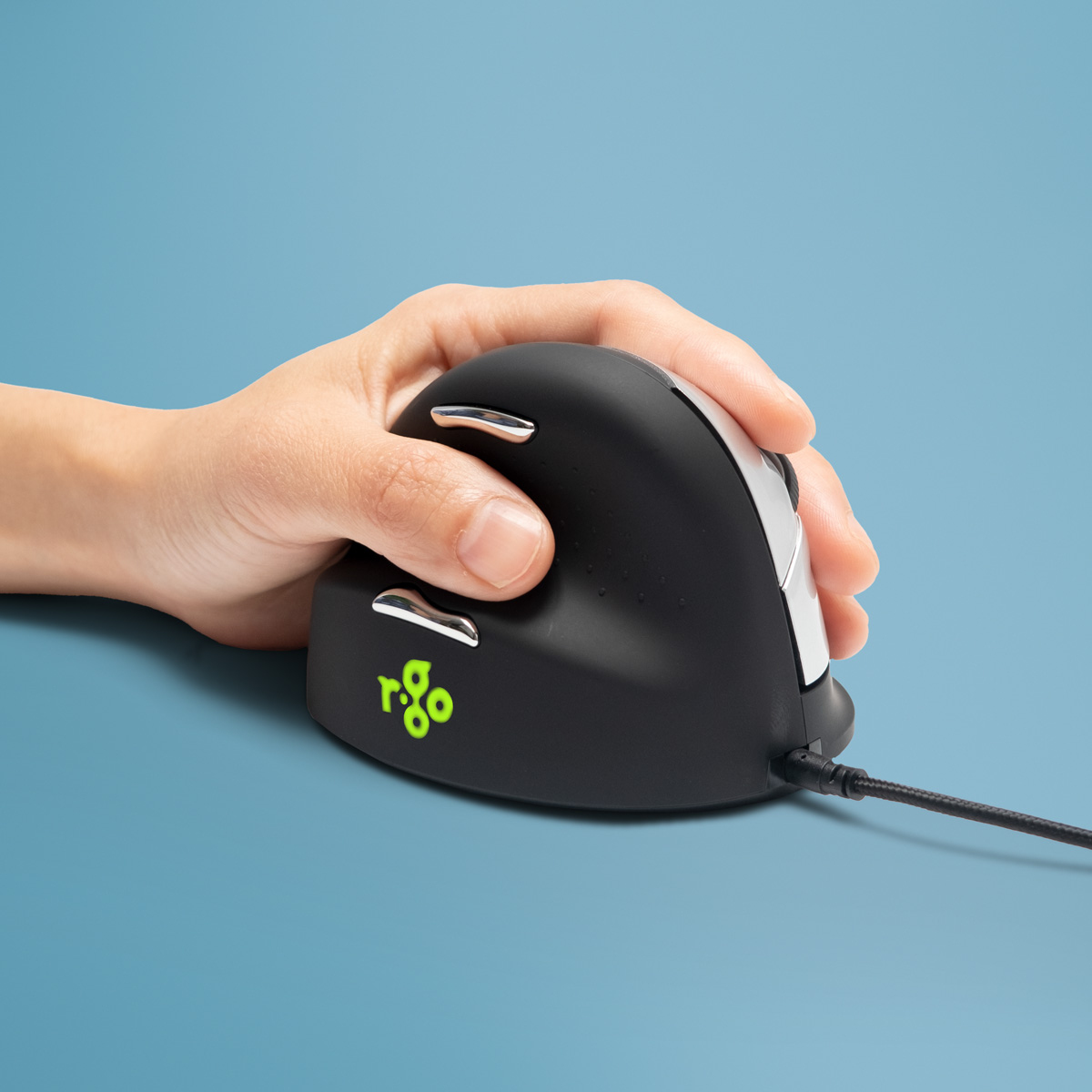 R-Go Maus HE ergonomisch links USB groß schw./silb